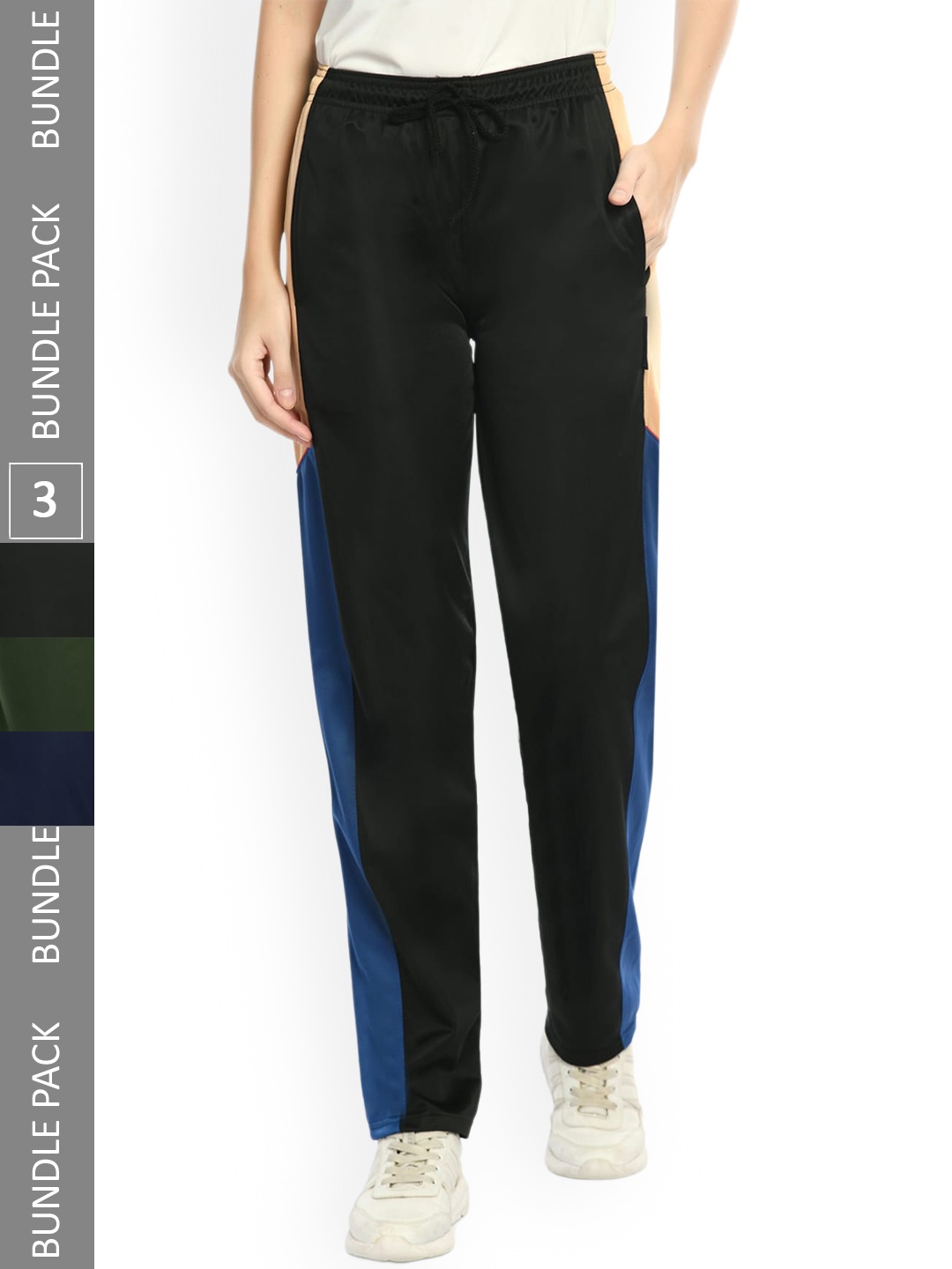 

IndiWeaves Women Pack Of 3 Mid-Rise Track Pants, Black