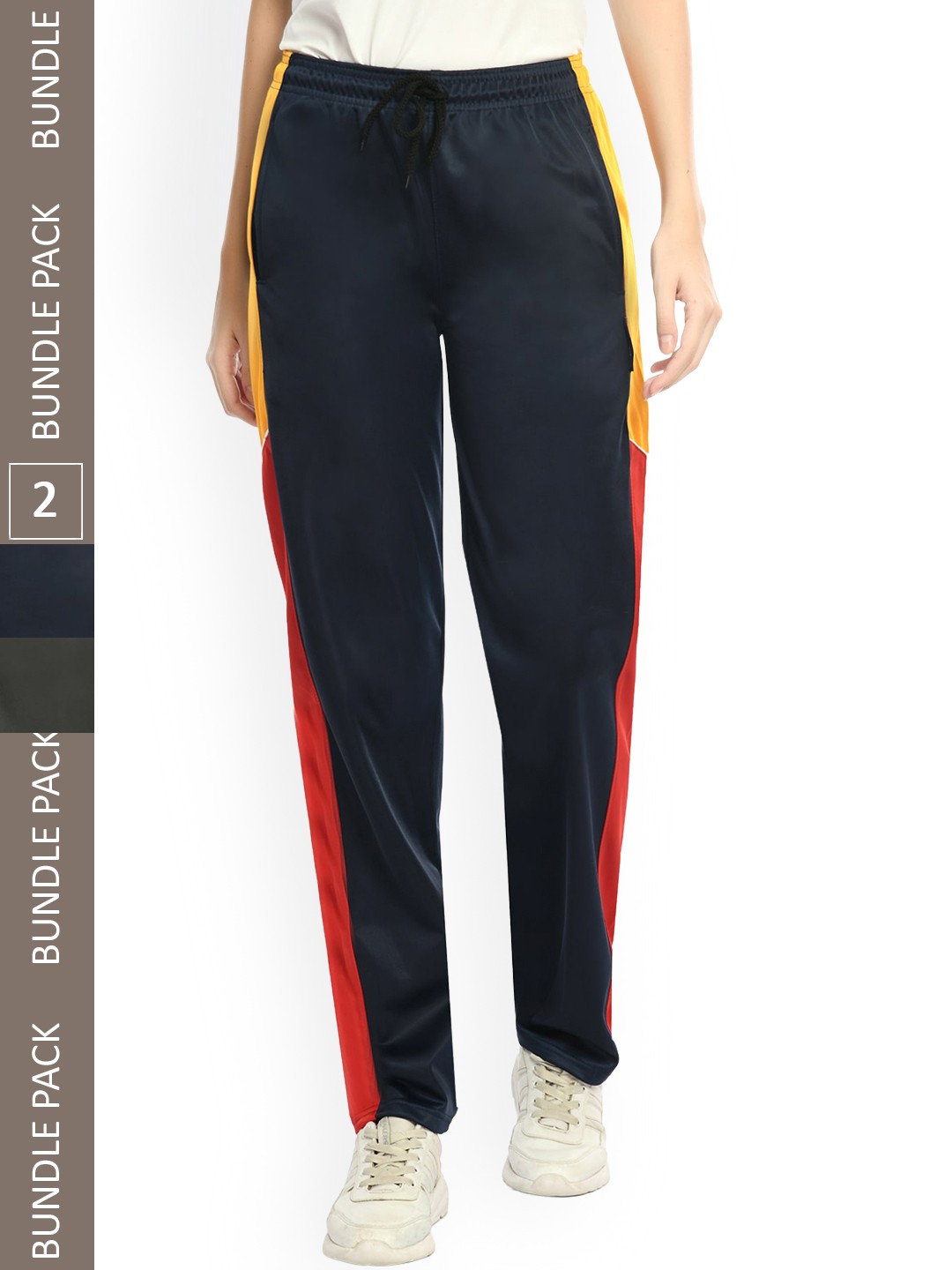 

IndiWeaves Women Pack Of 2 Side Striped Track Pants, Blue