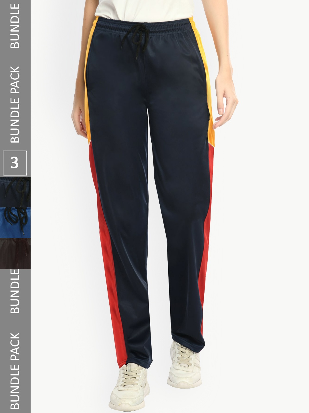 

IndiWeaves Women Pack Of 3 Colourblocked Track Pants, Black