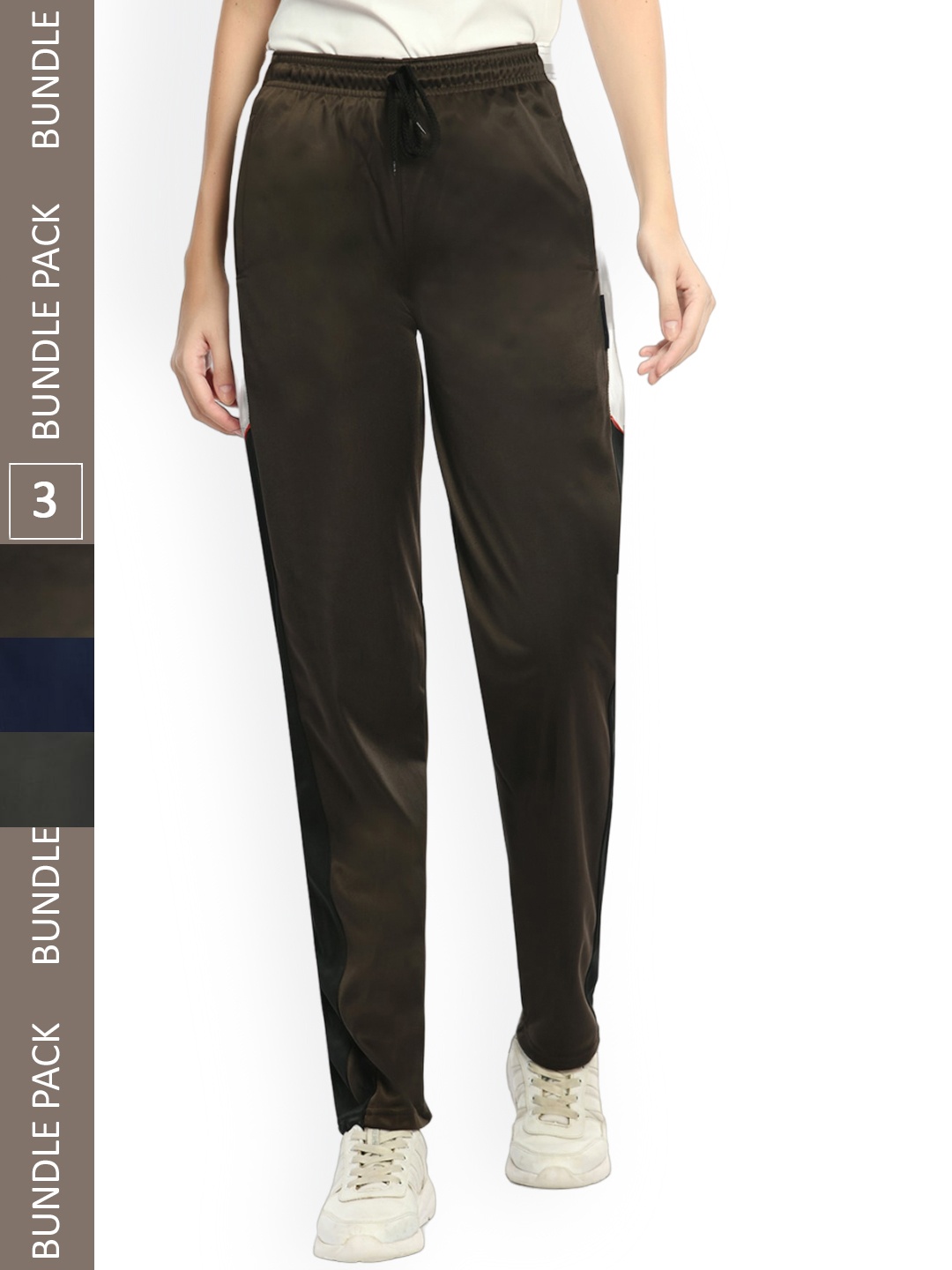 

IndiWeaves Women Pack Of 3 Mid-Rise Track Pants, Brown
