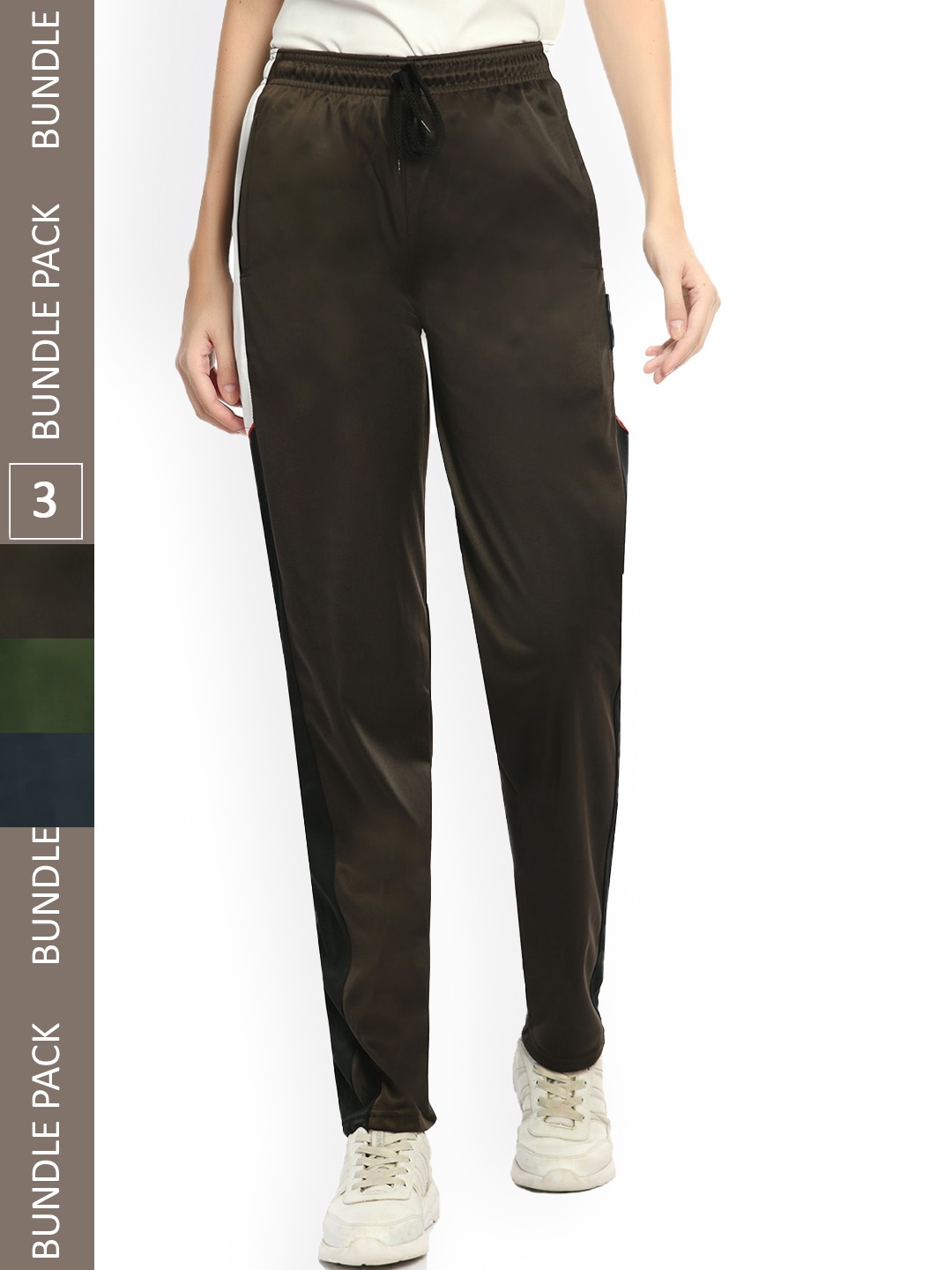 

IndiWeaves Women Pack Of 3 Colourblocked Track Pants, Brown