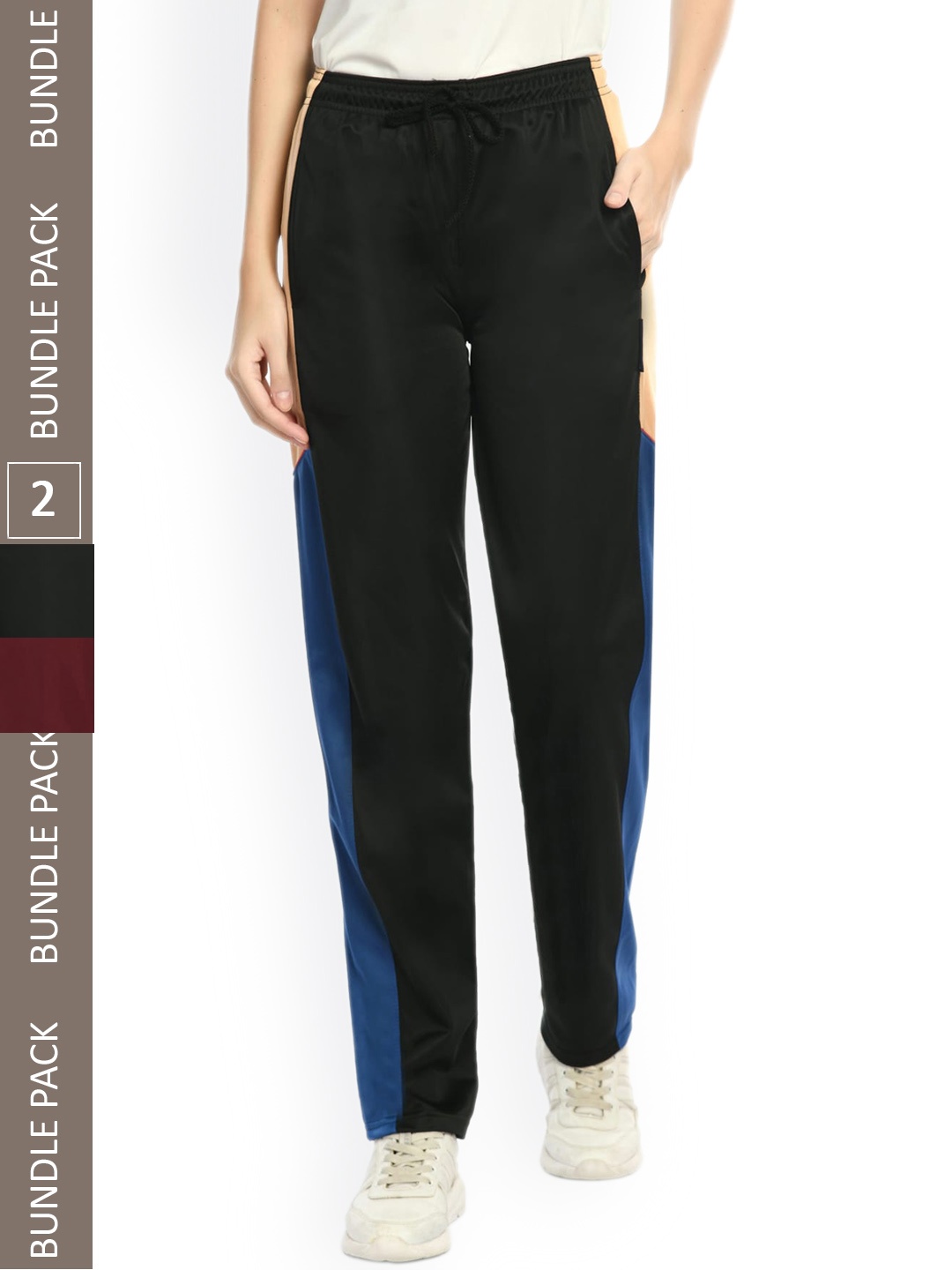

IndiWeaves Women Pack of 2 Mid Rise Track Pants, Black