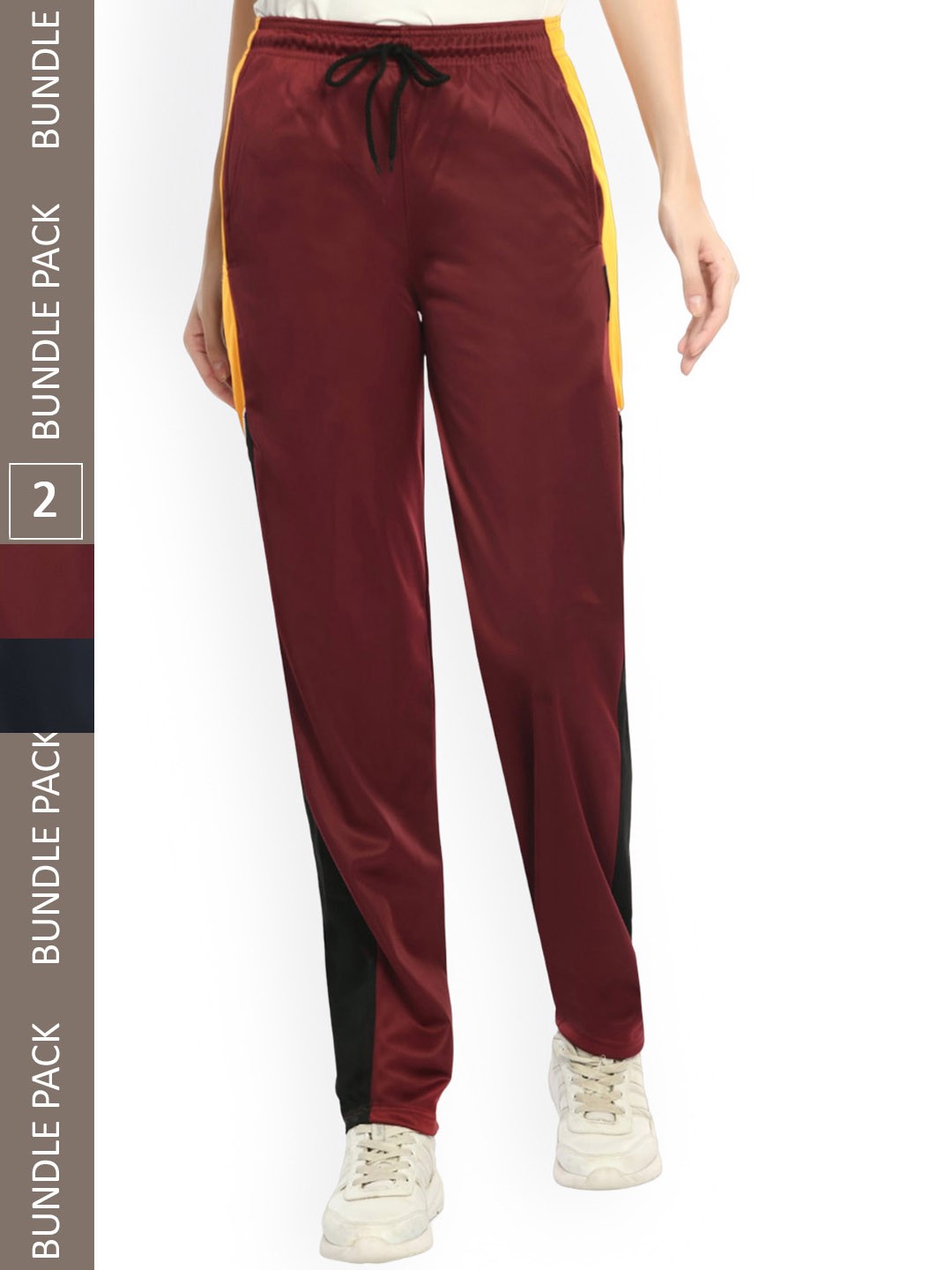 

IndiWeaves Women Pack Of 2 Mid Rise Track Pants, Maroon
