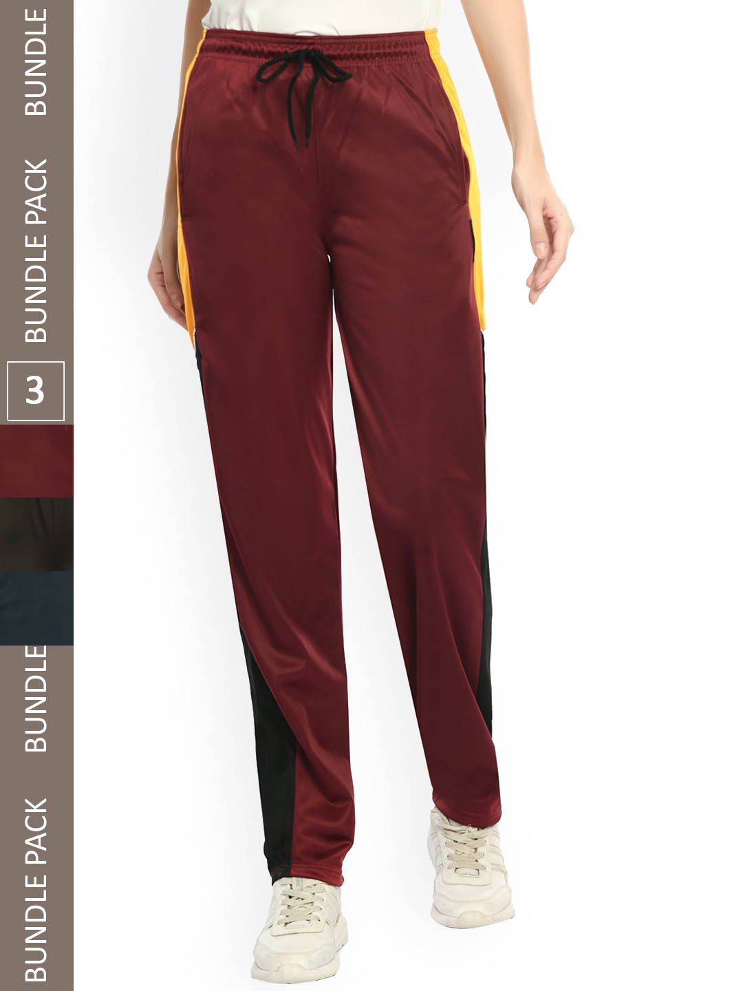 

IndiWeaves Women Pack Of 3 Mid-Rise Track Pants, Maroon