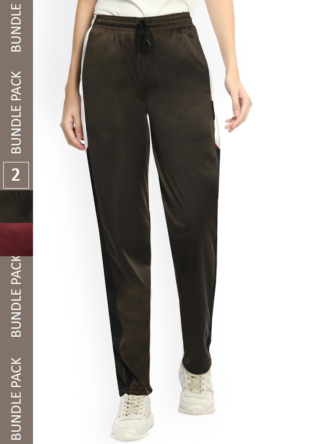 

IndiWeaves Women Pack Of 2 Colourblocked Track Pants, Maroon