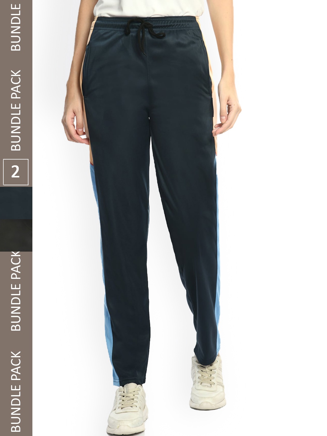 

IndiWeaves Women Pack Of 2 Mid-Rise Track Pants, Navy blue