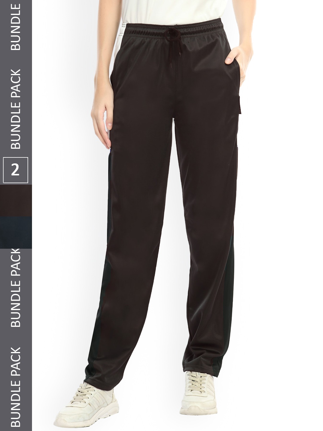 

IndiWeaves Women Pack Of 2 Side Mid Rise Track Pants, Brown