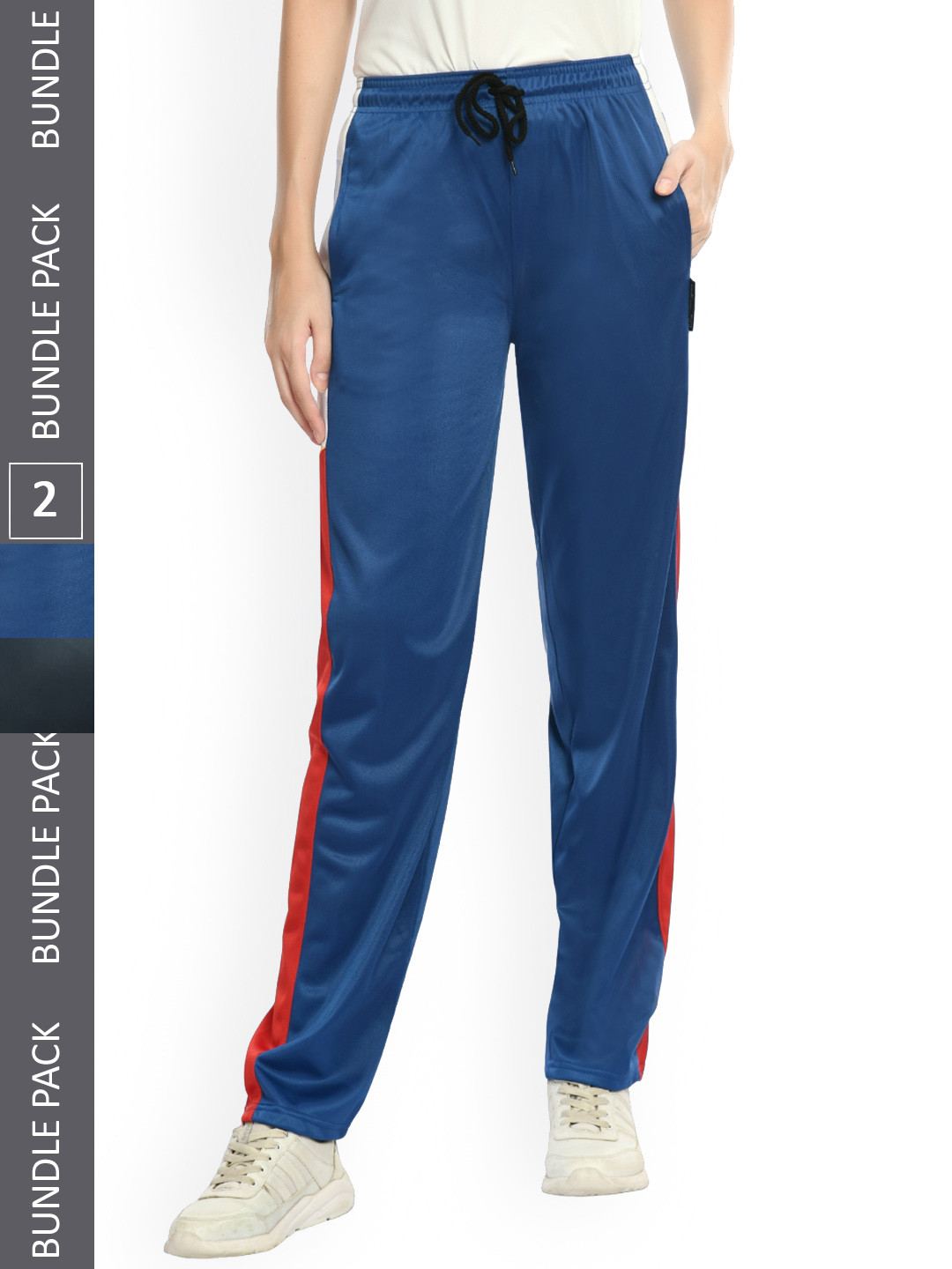 

IndiWeaves Women Pack Of 2 Side Striped Track Pants, Blue