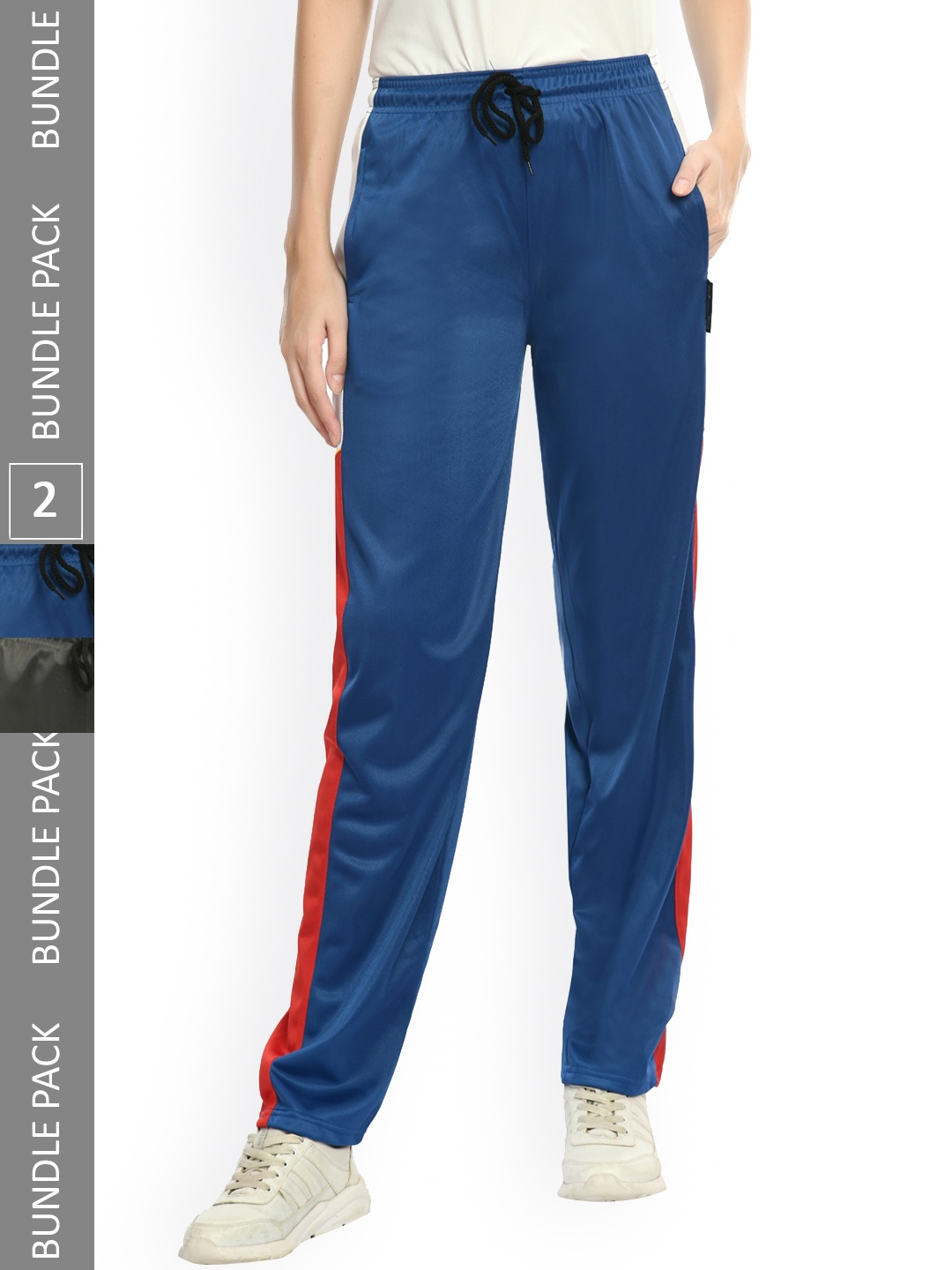 

IndiWeaves Women Pack Of 2 Colourblocked Mid-Rise Track Pants, Navy blue