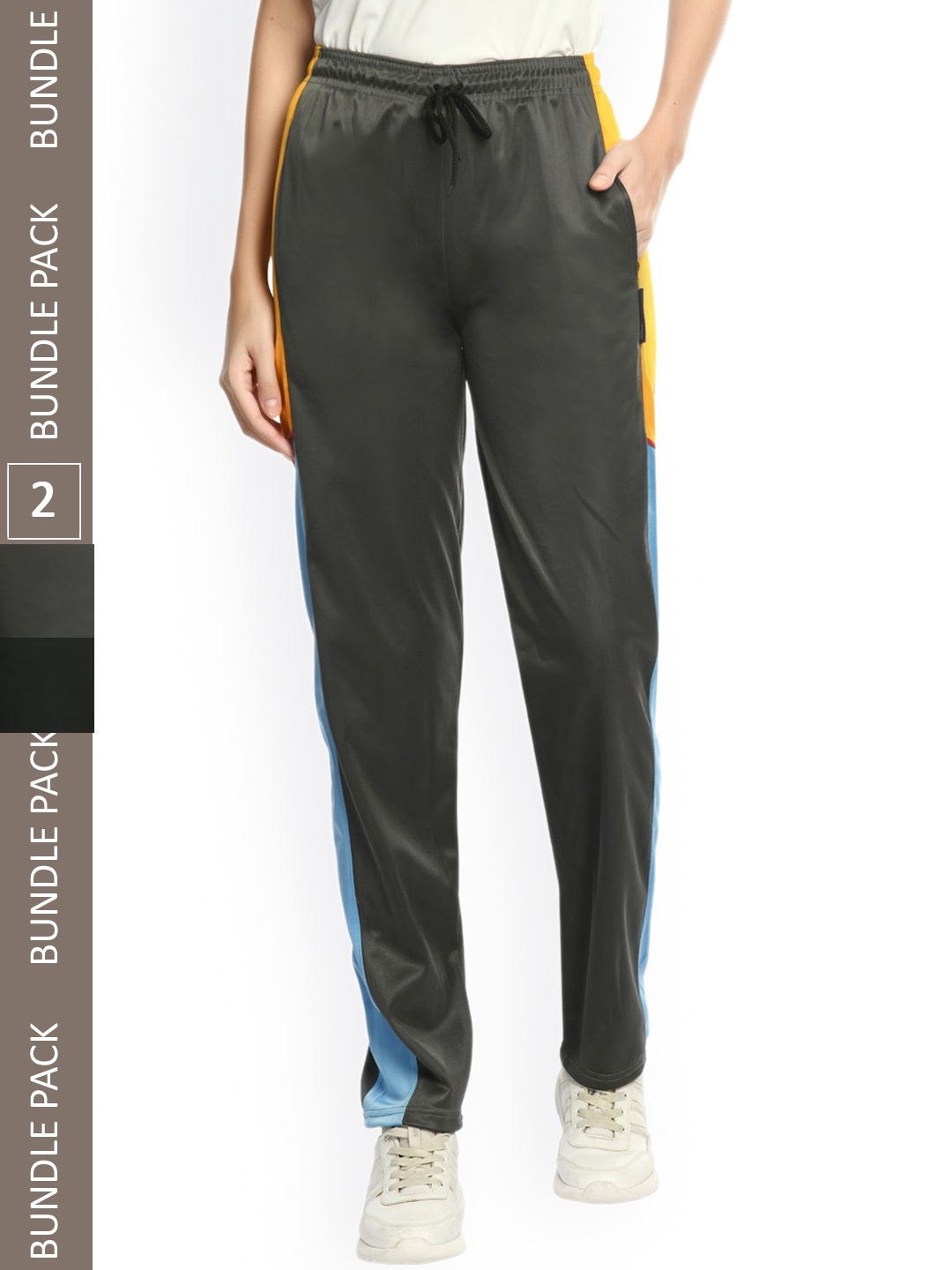 

IndiWeaves Women Pack of 2 Colourblocked Mid-Rise Track Pants, Black