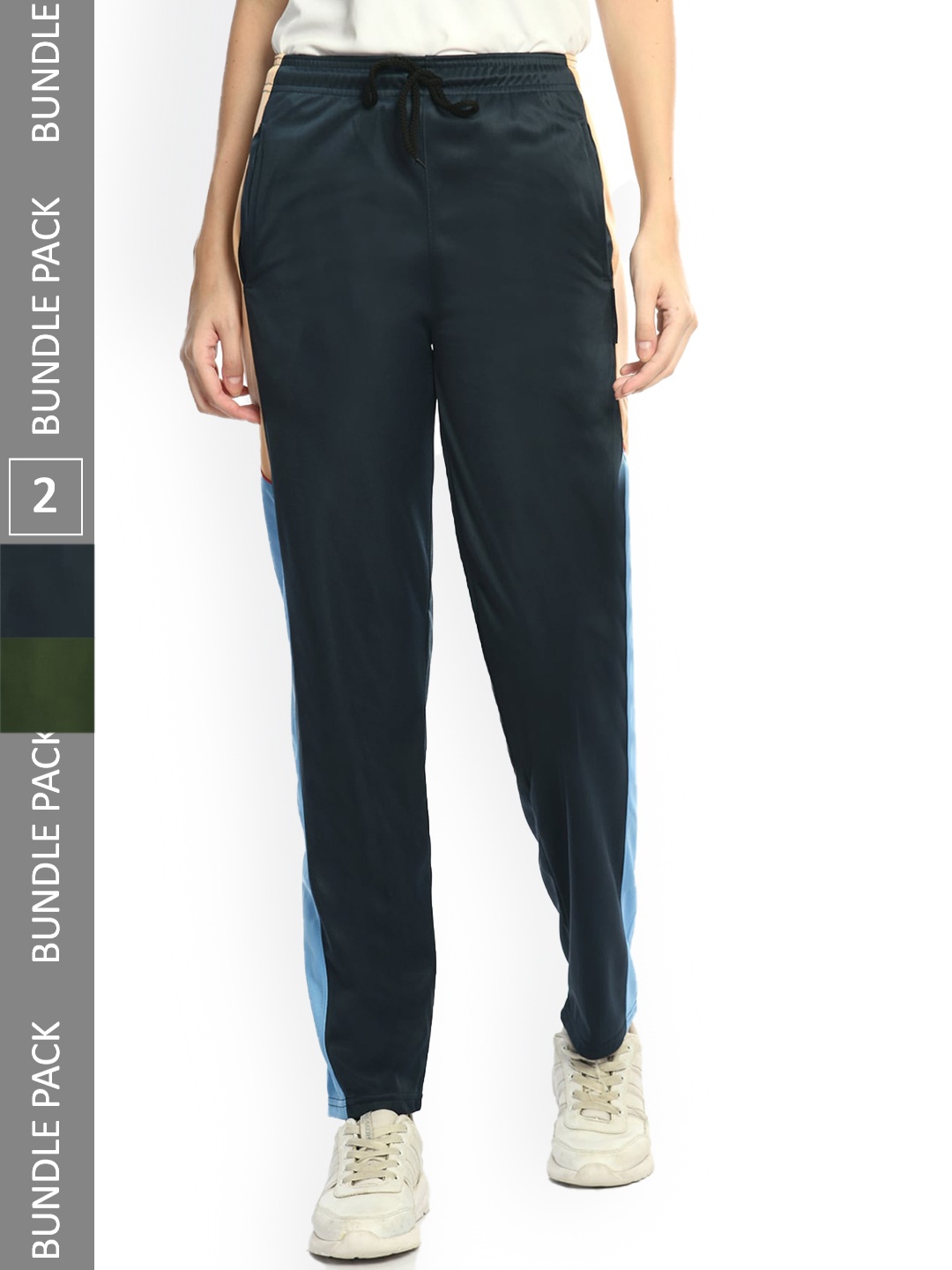 

IndiWeaves Women Pack Of 2 Mid Rise Track Pants, Navy blue