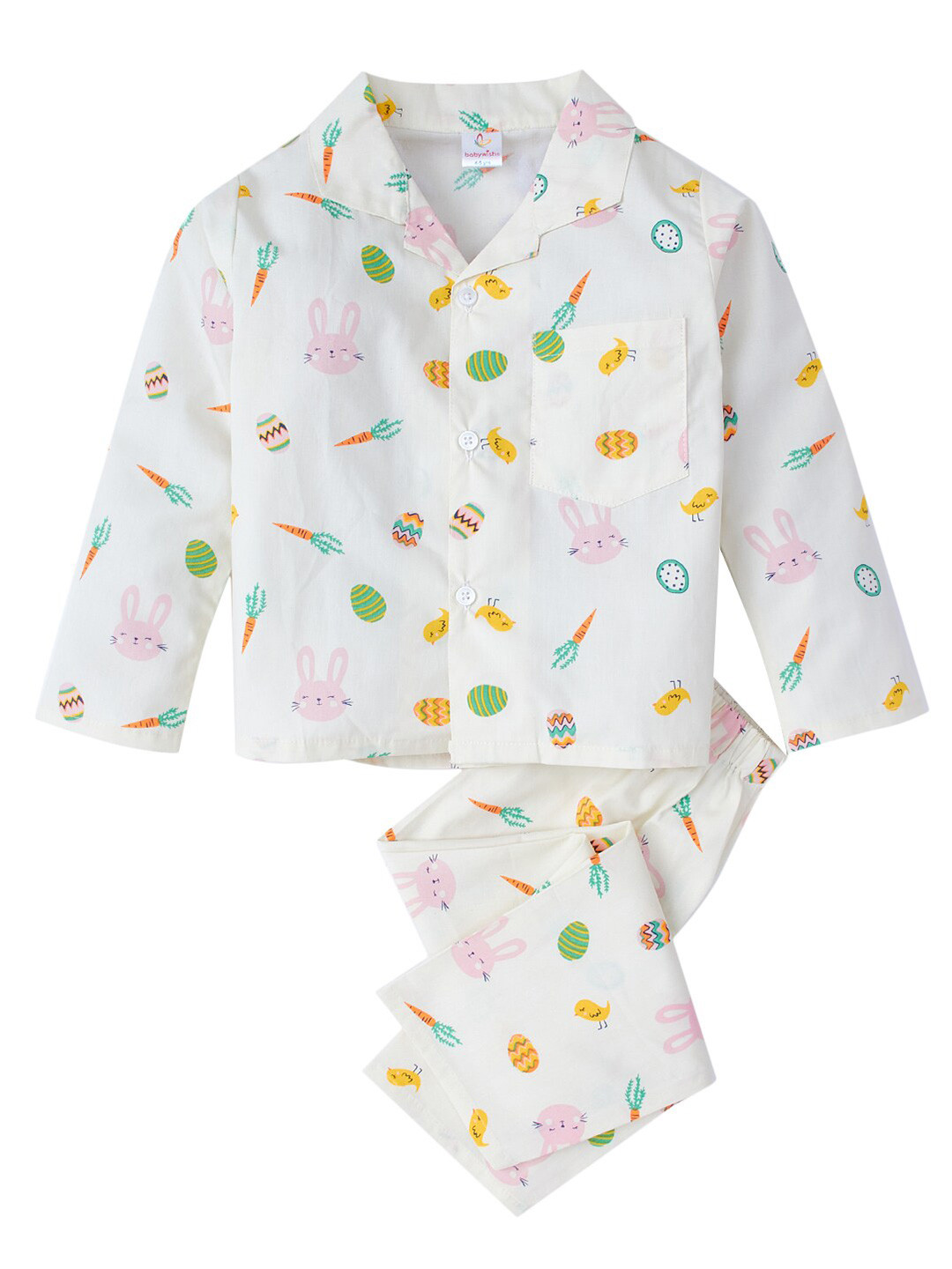 

Babywish Kids Bunny Printed Pure Cotton Night Suit, Cream