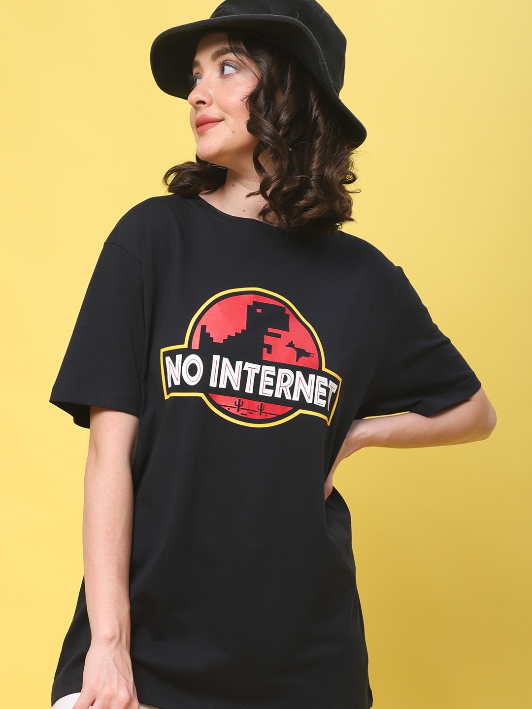 

DressBerry Black Graphic Printed Oversized Cotton T-shirt