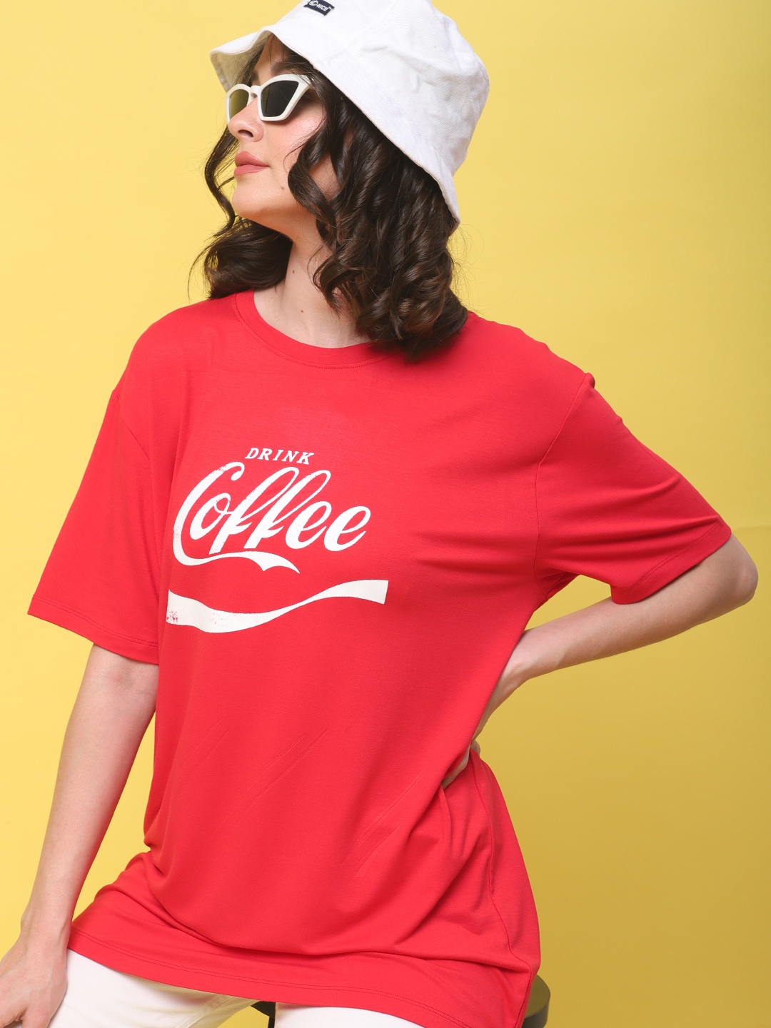 

DressBerry Red Typography Printed Oversized Cotton T-shirt