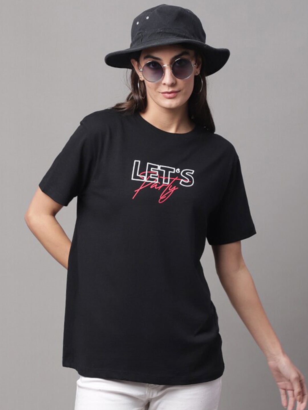 

DressBerry Black Typography Printed Cotton T-Shirt
