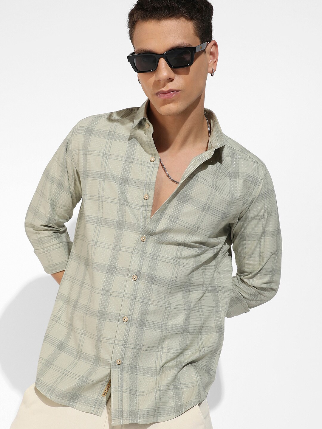 

Campus Sutra Sea Green Classic Tartan Checked Casual Shirt