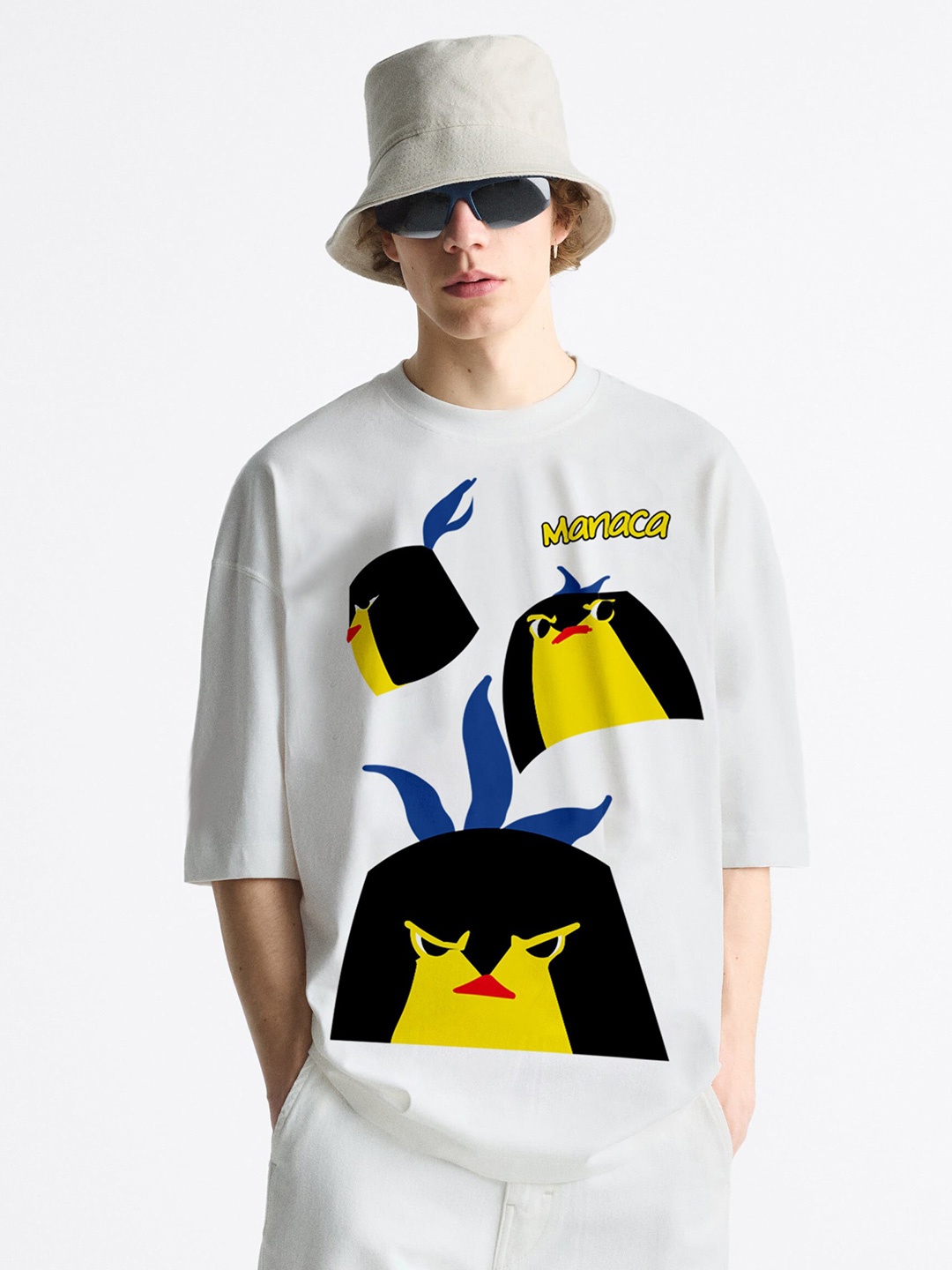 

Manaca Graphic Printed Oversized Pure Cotton T-shirt, White