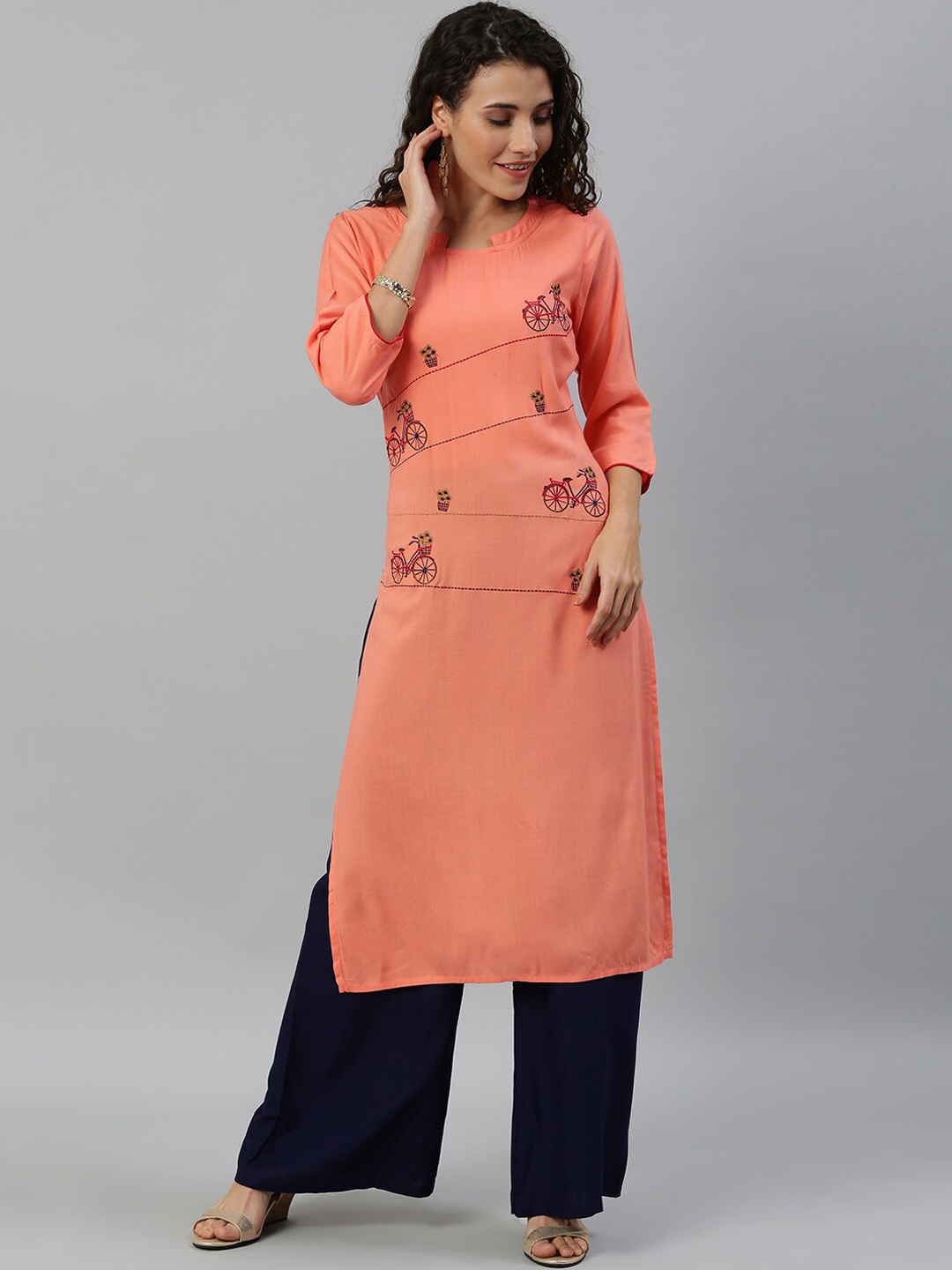 

KALINI Abstract Embroidered Straight Kurta, Peach