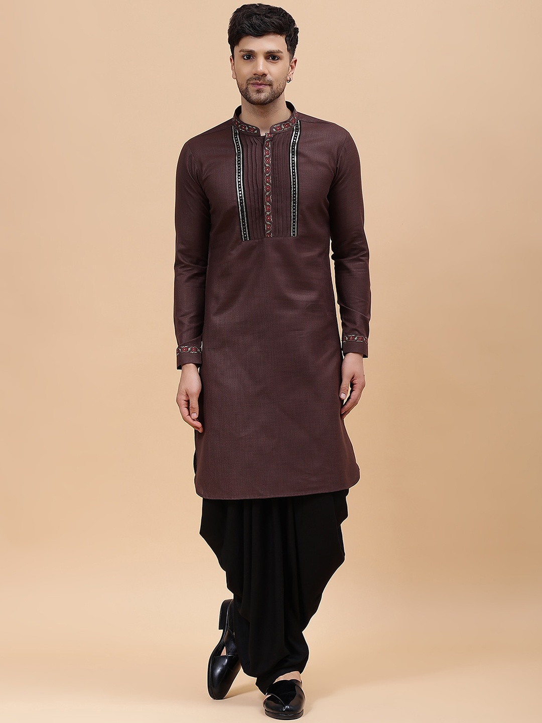 

See Designs Pleated Straight Kurta With Dhoti Pants, Coffee brown