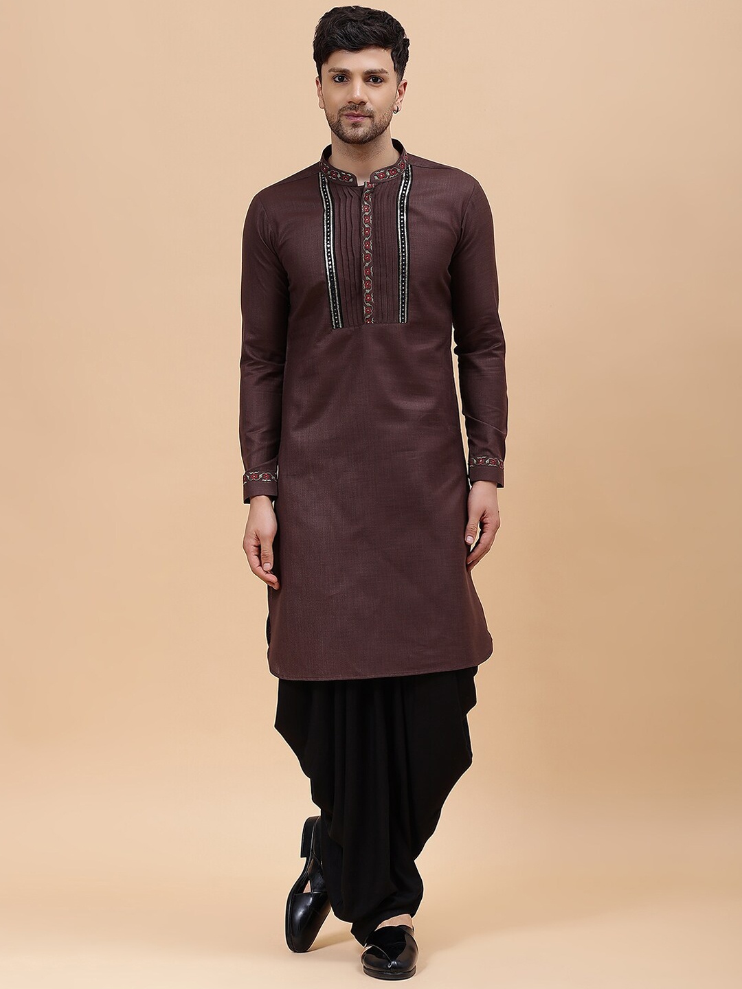 

See Designs Yoke Design Cotton Silk Kurta, Coffee brown