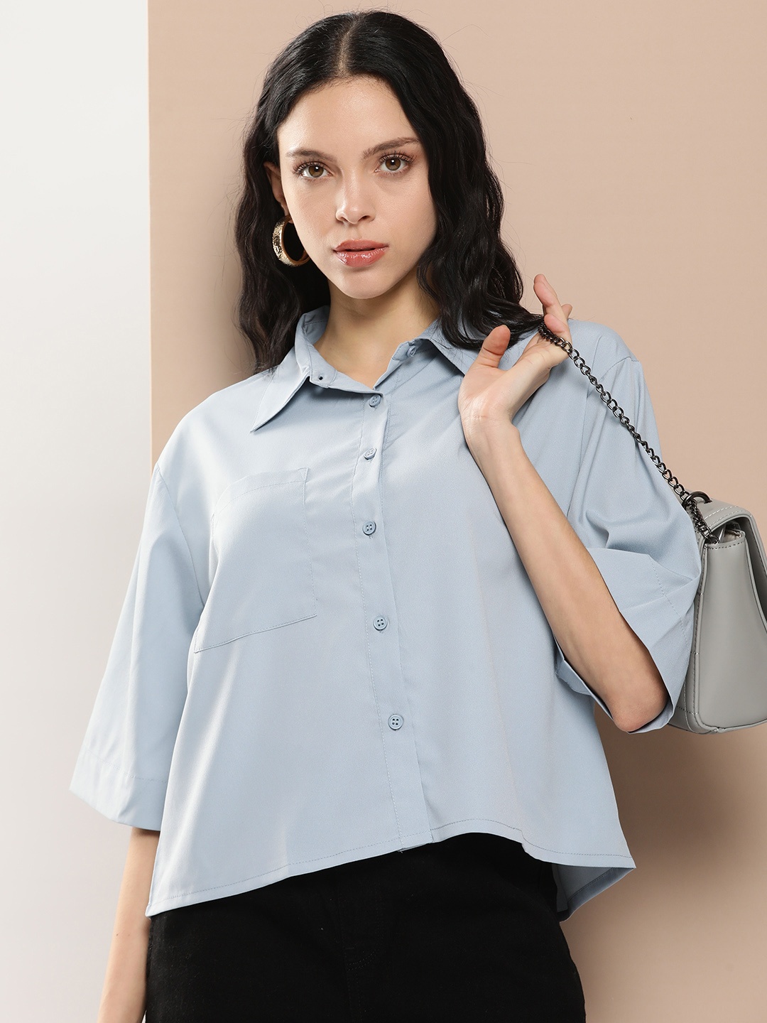 

encore by INVICTUS Solid Spread Collar Casual Shirt, Blue