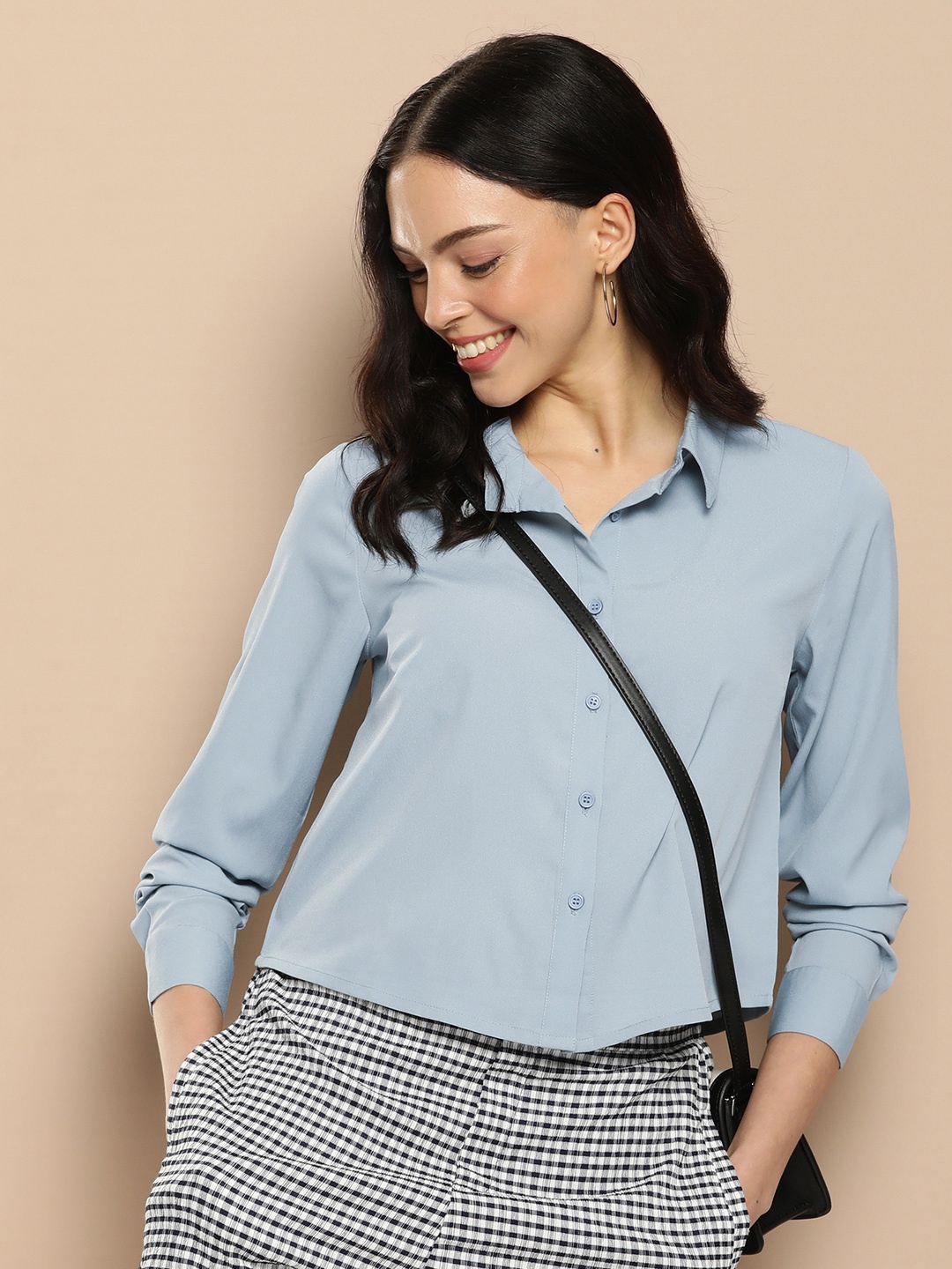 encore by INVICTUS Solid Spread Collar Opaque Casual Shirt, Blue