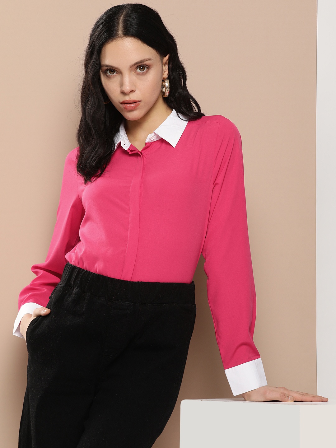 

encore by INVICTUS Solid Long Sleeves Casual Shirt, Pink