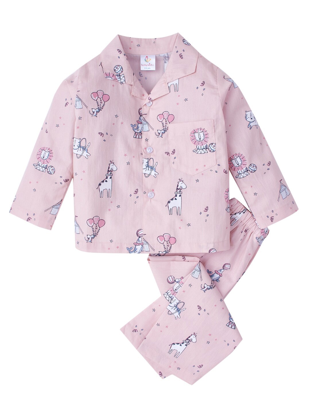 

Babywish Kids Printed Pure Cotton Night suit, Magenta