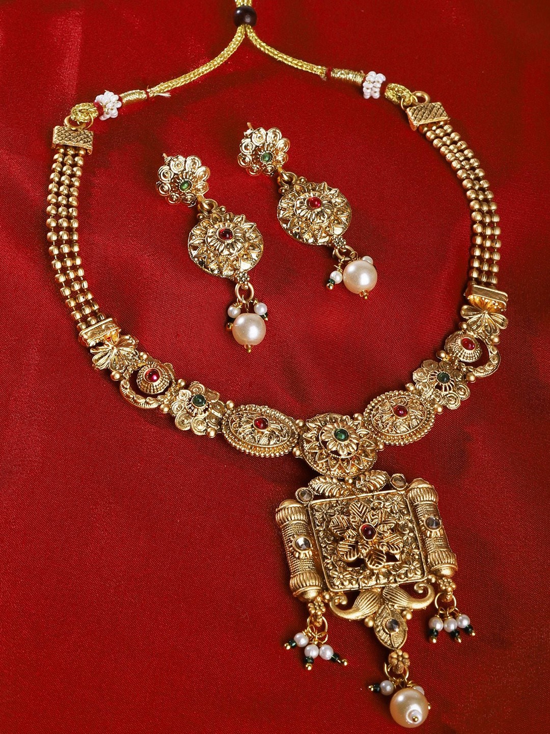 

The Pari Gold-Plated Stone Studded & Pearls Beaded Jewellery Set