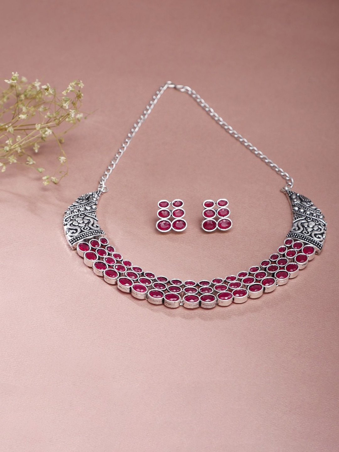 

The Pari Silver-Plated Stone-Studded & Beaded Jewellery Set