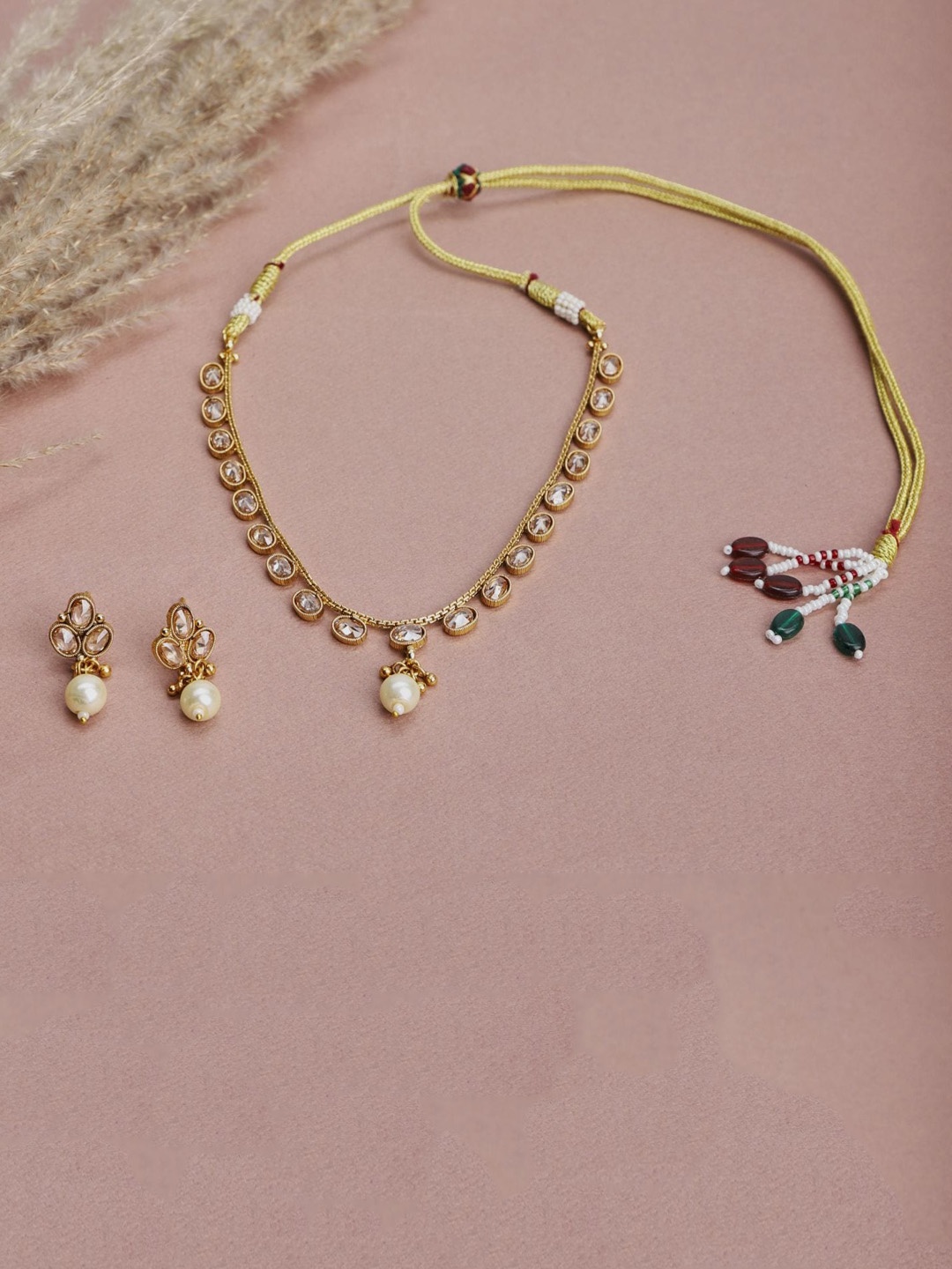 

The Pari Gold-Plated Stone-Studded & Beaded Jewellery Set