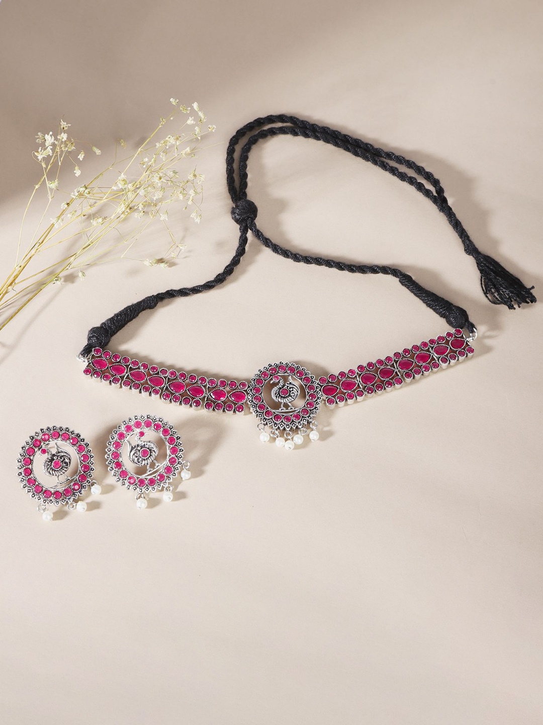 

The Pari Rhodium-Plated Stone-Studded Jewellery Set, Silver