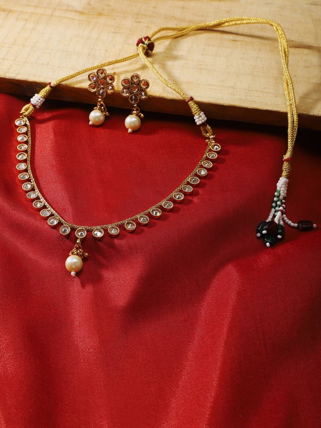 

The Pari Gold-Plated Polki Stone-Studded & Beaded Jewellery Set