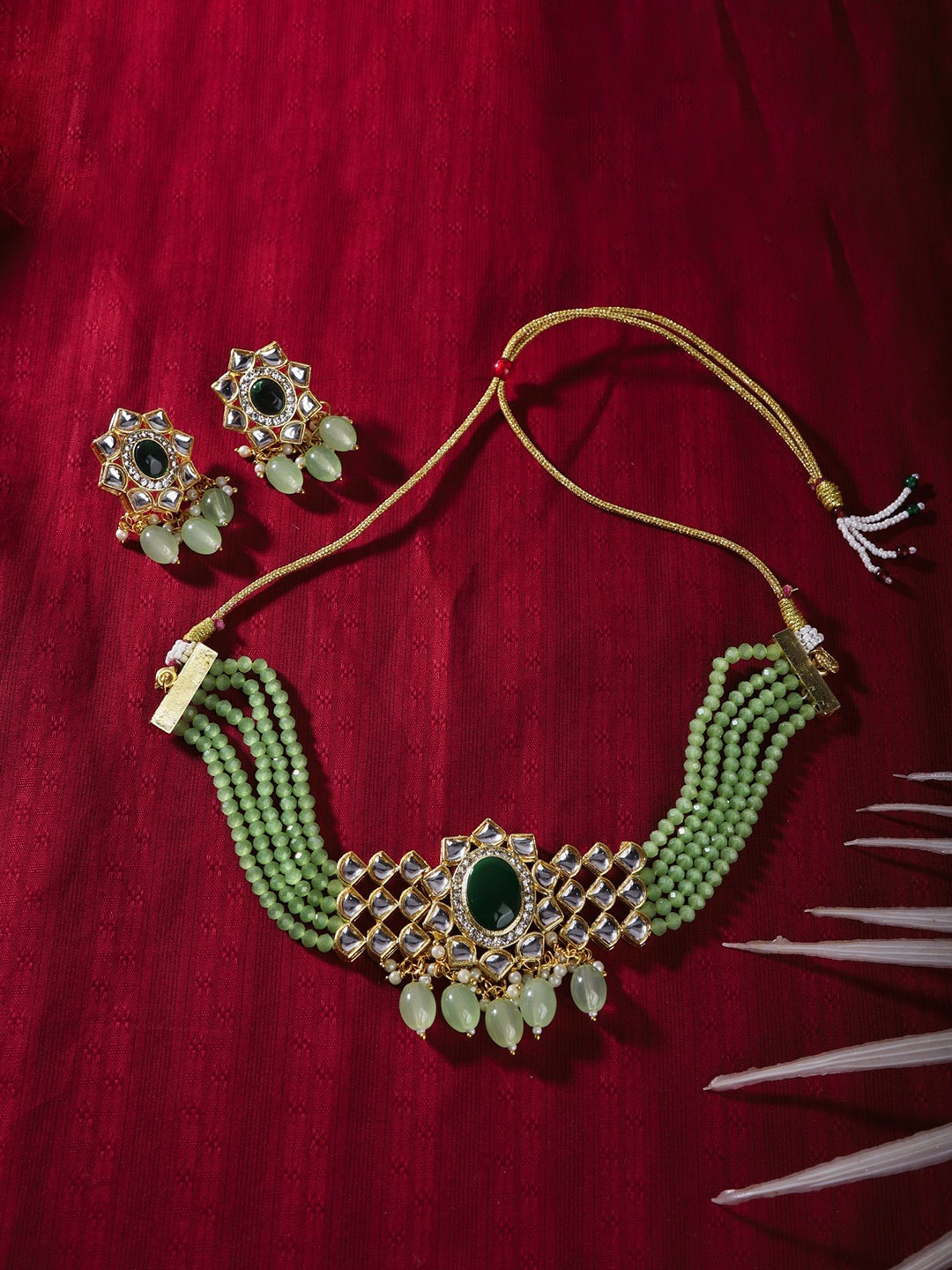 

The Pari Gold-Plated Stone-Studded & Beaded Jewellery Set