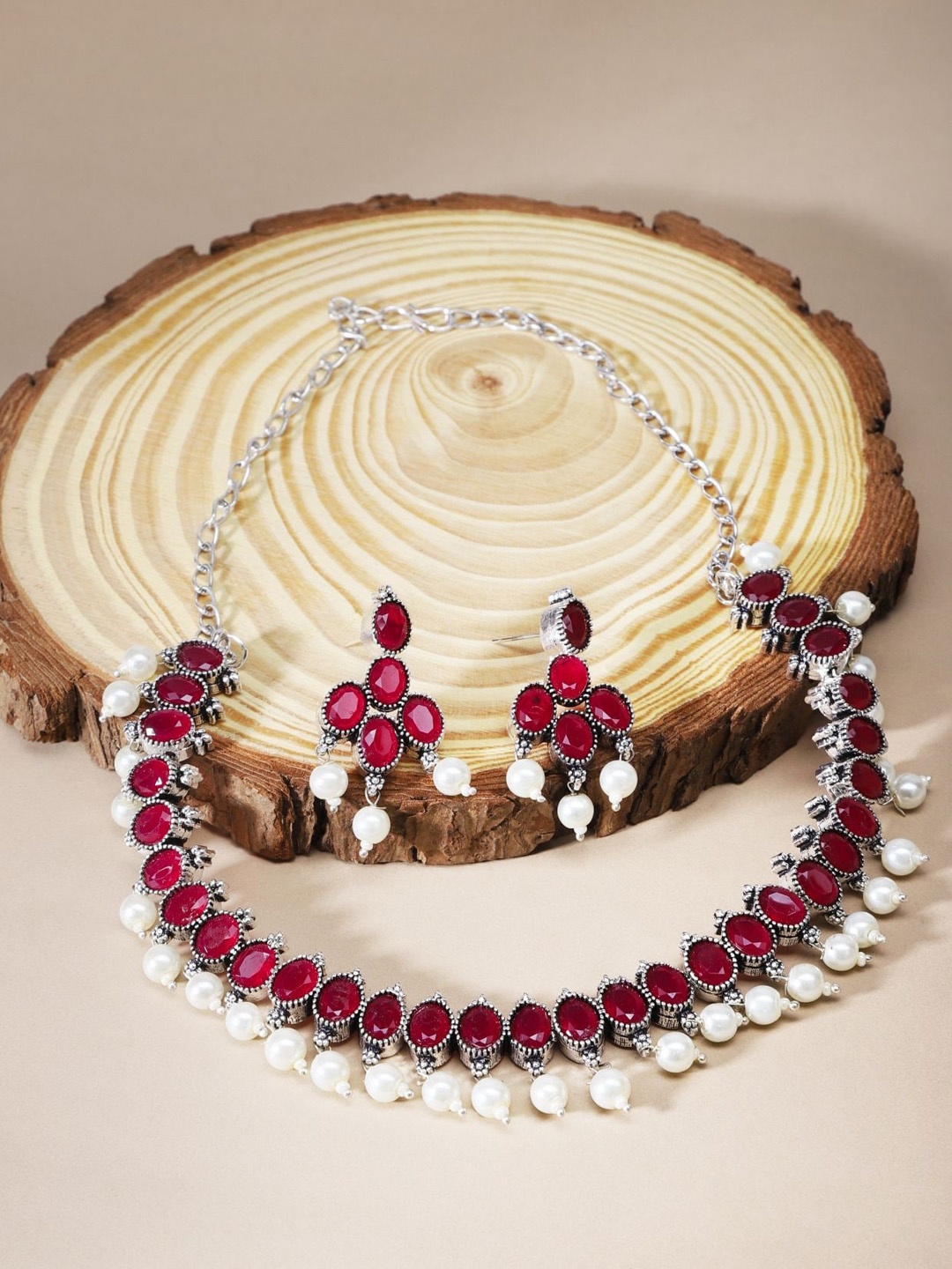 

The Pari Rhodium-Plated Stone-Studded Jewellery Set, Silver