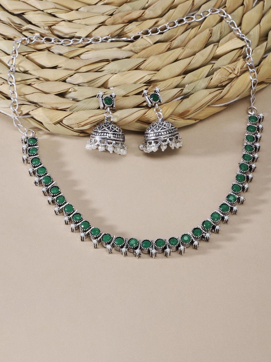 

The Pari Rhodium-Plated Stone-Studded Jewellery Set, Silver