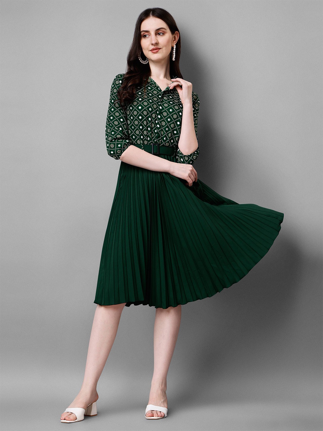 

Paralians Polka Dot Print Fit & Flare Midi Dress, Green