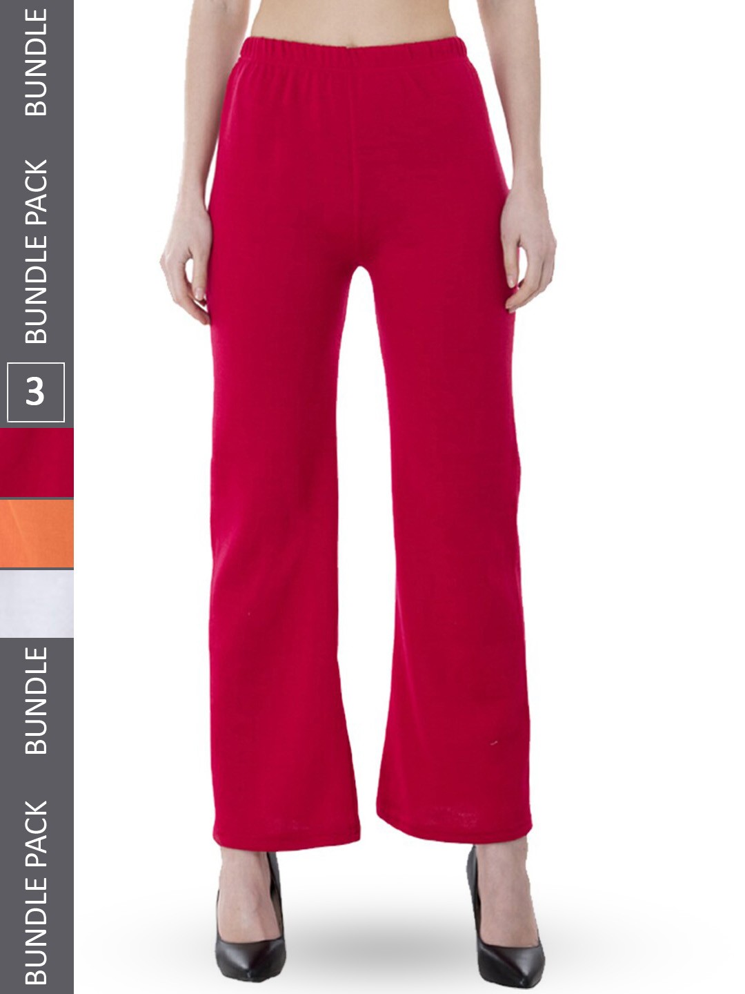 

IndiWeaves Pack Of 3 Wide Leg Fit Palazzos, Red