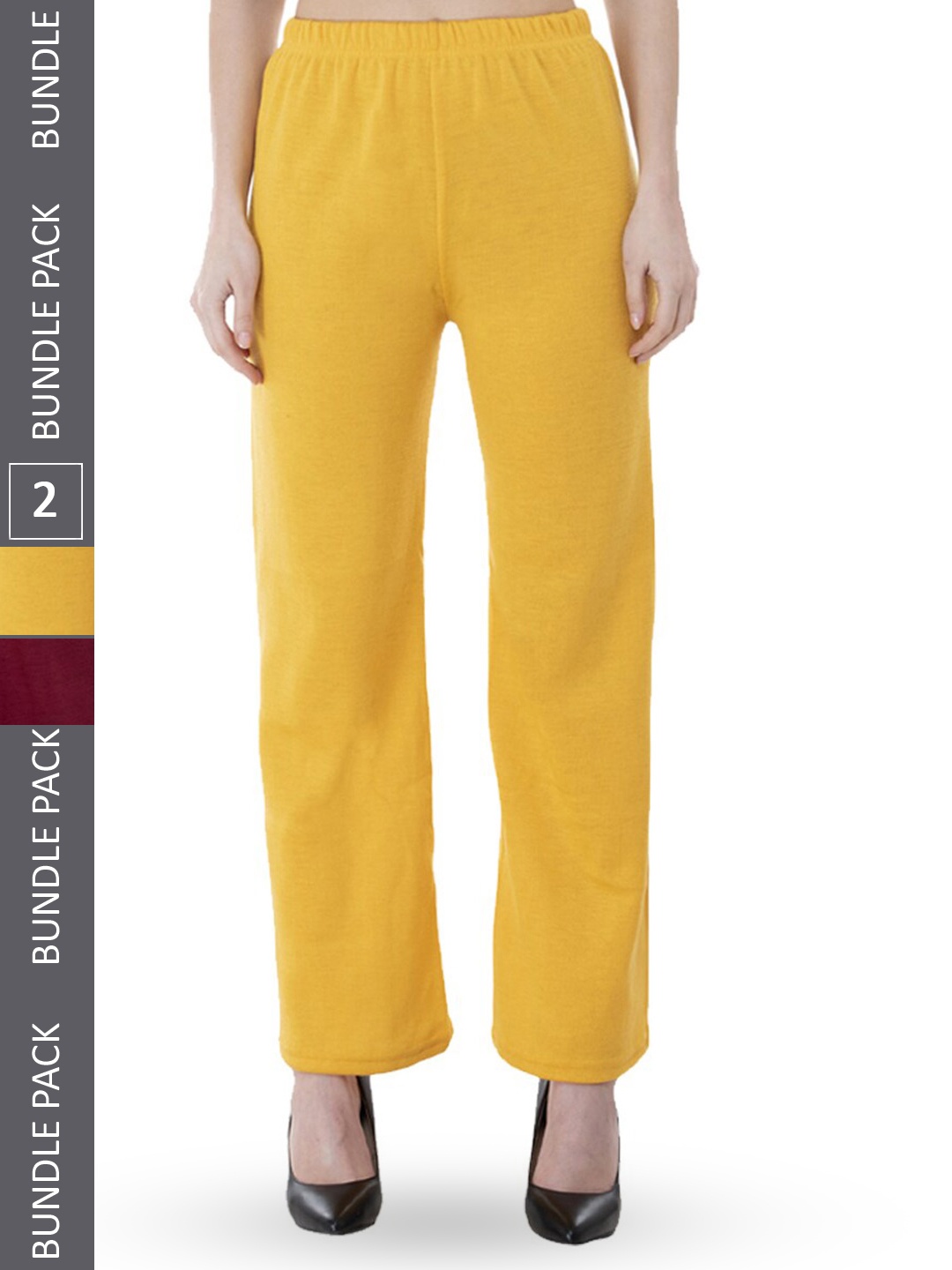 

IndiWeaves Pack Of 2 Acrylic Straight Fit Palazzos, Yellow