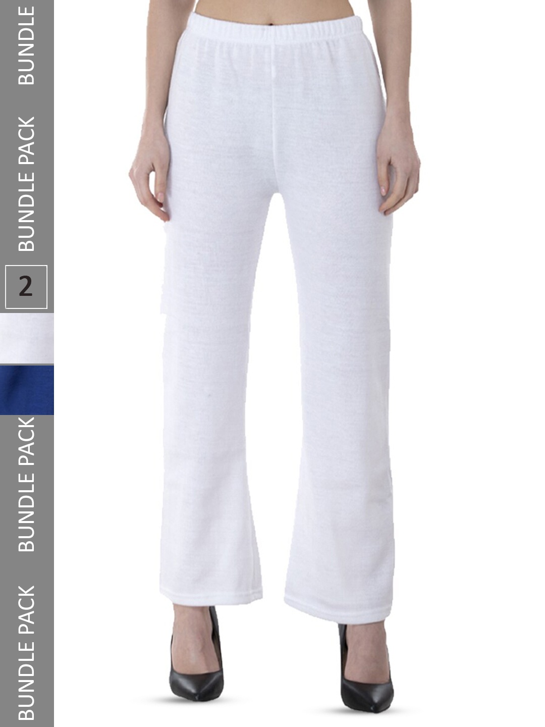 

IndiWeaves Pack Of 2 Wide Leg Mid Rise Palazzos, White
