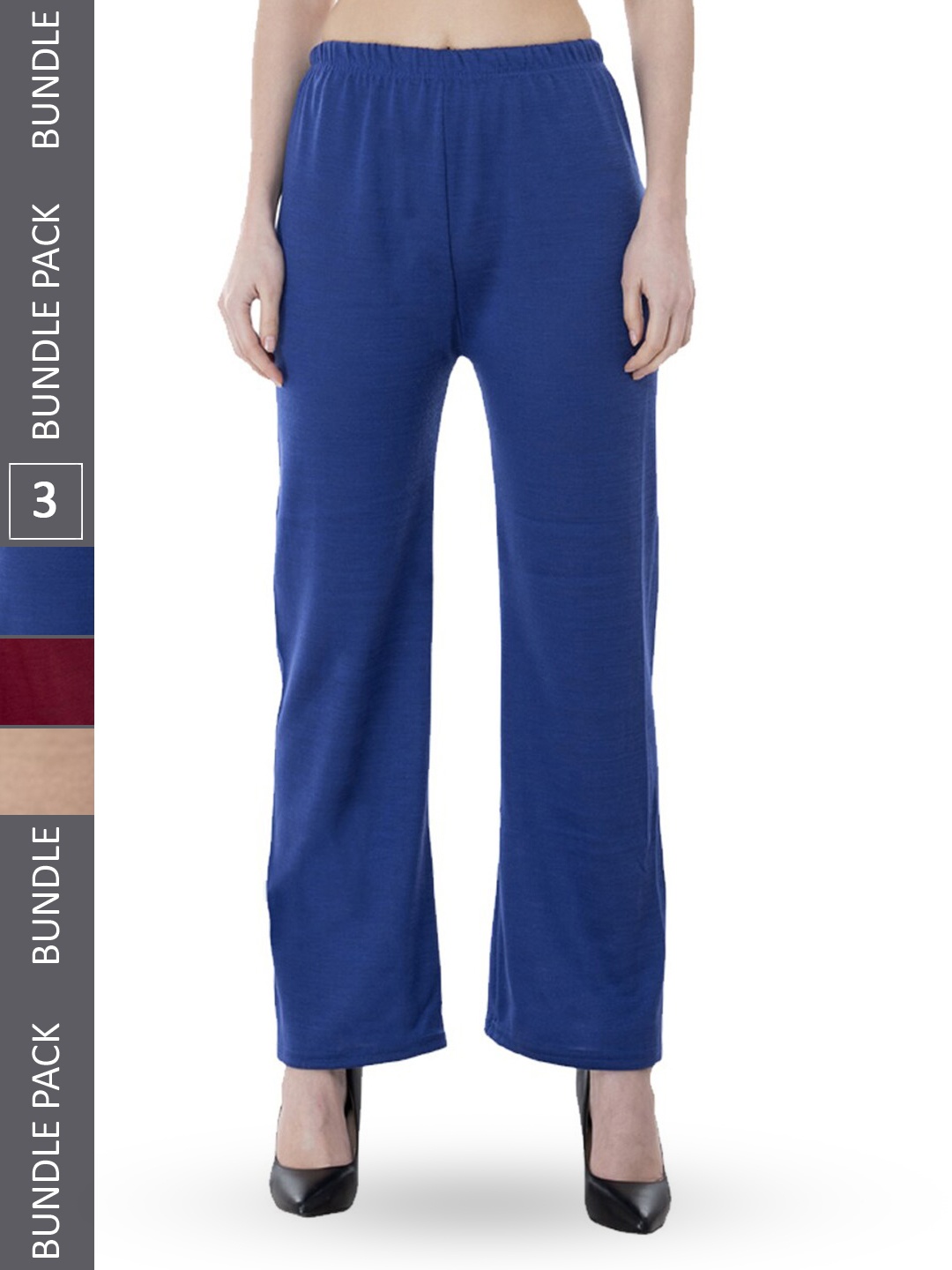

IndiWeaves Pack Of 3 Knitted Wool Palazzos, Blue