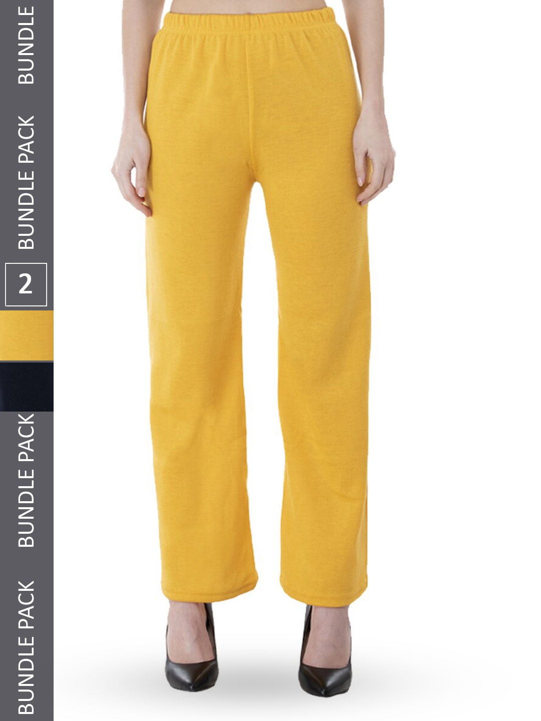 

IndiWeaves Pack Of 2 Acrylic Straight Fit Palazzos, Yellow