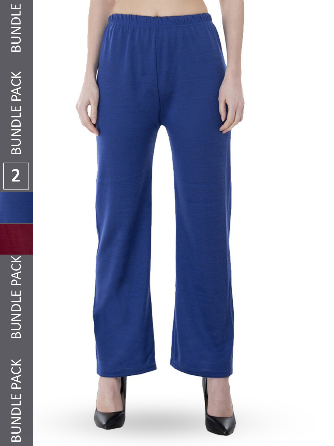 

IndiWeaves Pack Of 2 Mid-Rise Straight Fit Palazzos, Blue