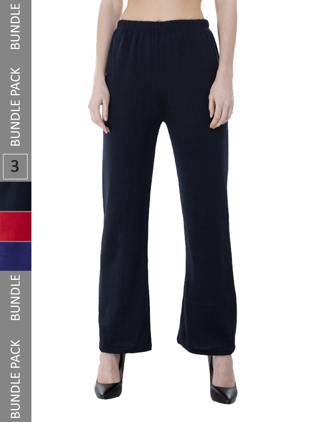 

IndiWeaves Pack Of 3 Straight Fit Knitted Palazzo, Navy blue