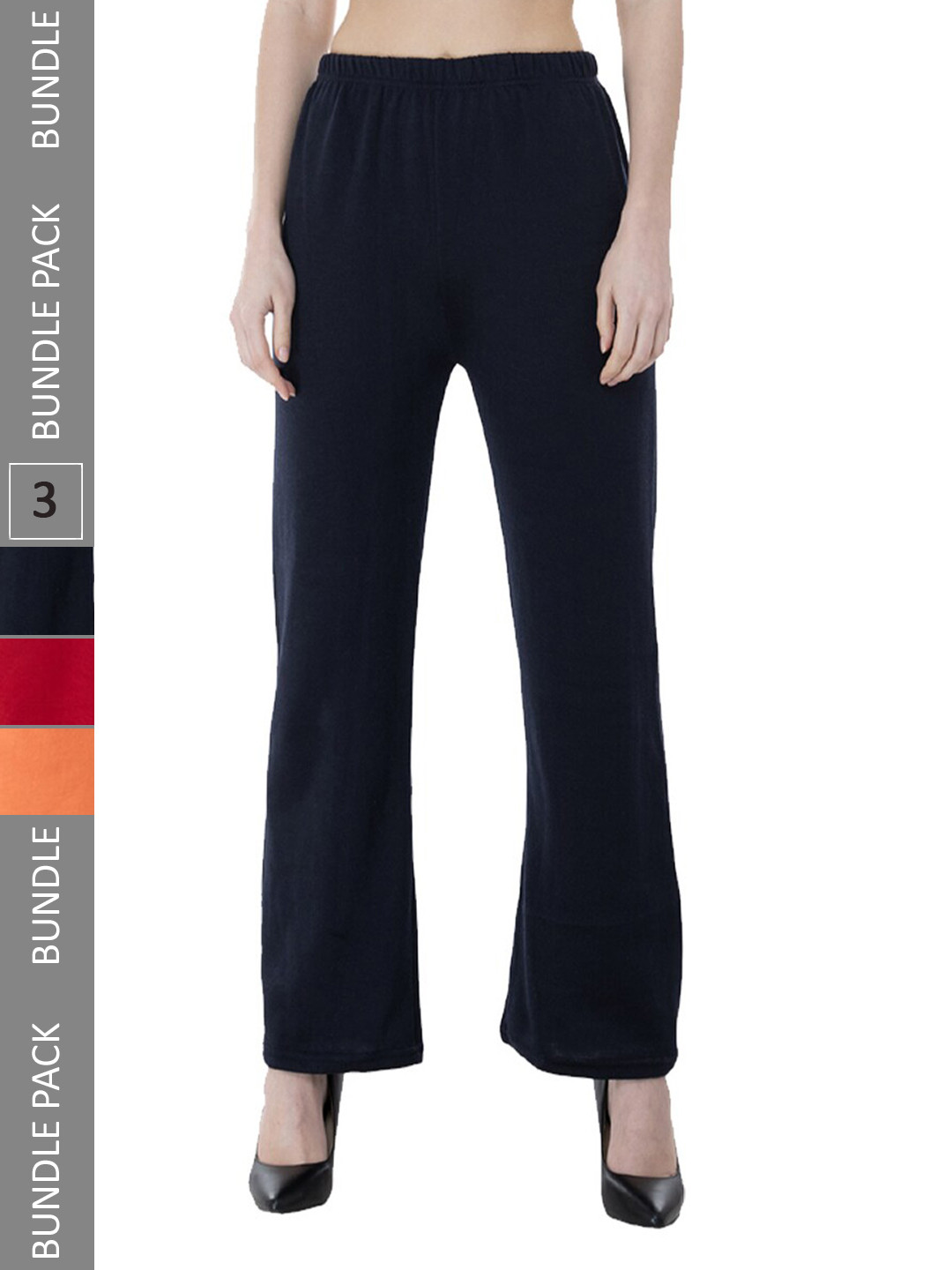 

IndiWeaves Pack Of 3 Straight Fit Knitted Palazzo, Navy blue