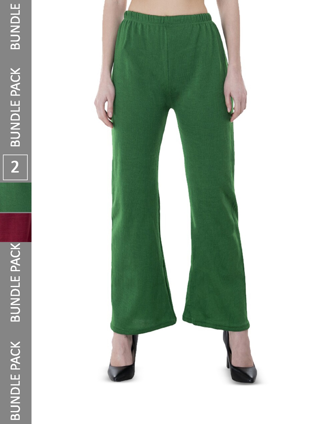 

IndiWeaves Pack of 2 Straight Fit Acrylic Palazzos, Green
