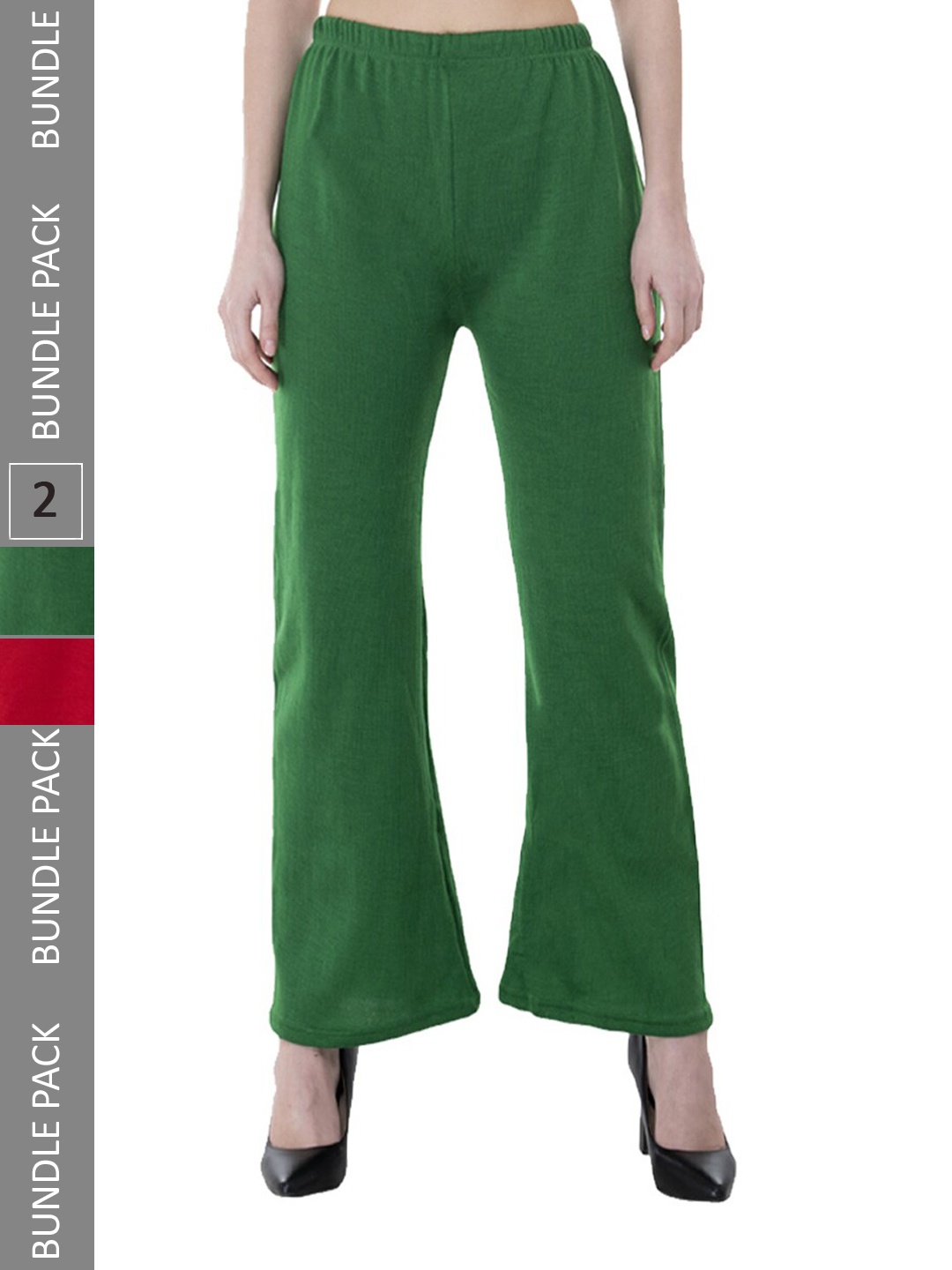 

IndiWeaves Pack of 2 Straight Fit Acrylic Palazzos, Green