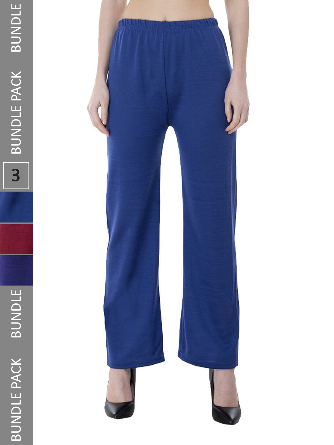 

IndiWeaves Pack Of 3 Straight Fit Palazzos, Blue