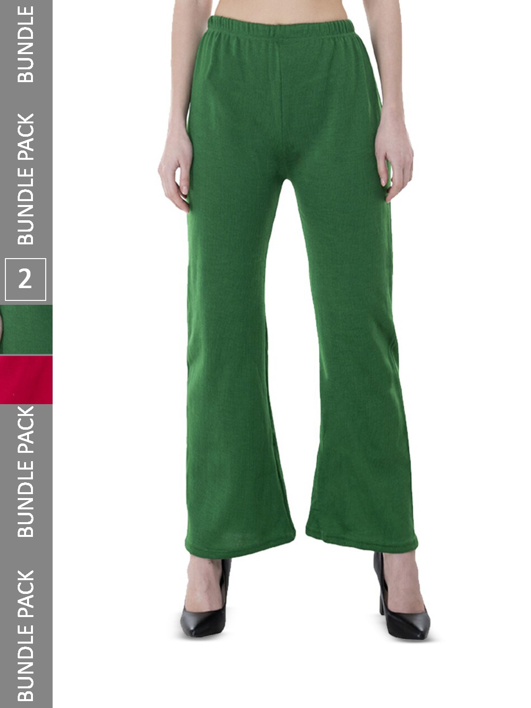 

IndiWeaves Pack Of 2 Wide Leg Mid Rise Palazzos, Green