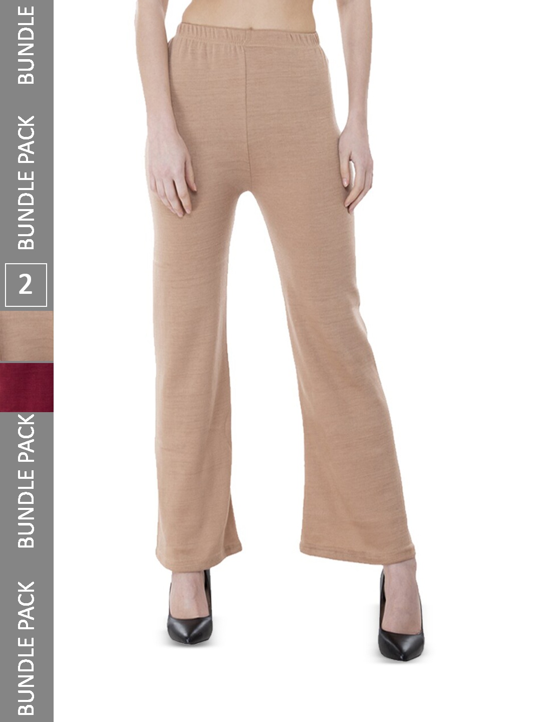 

IndiWeaves Pack Of 2 Wide Leg Mid Rise Palazzos, Maroon